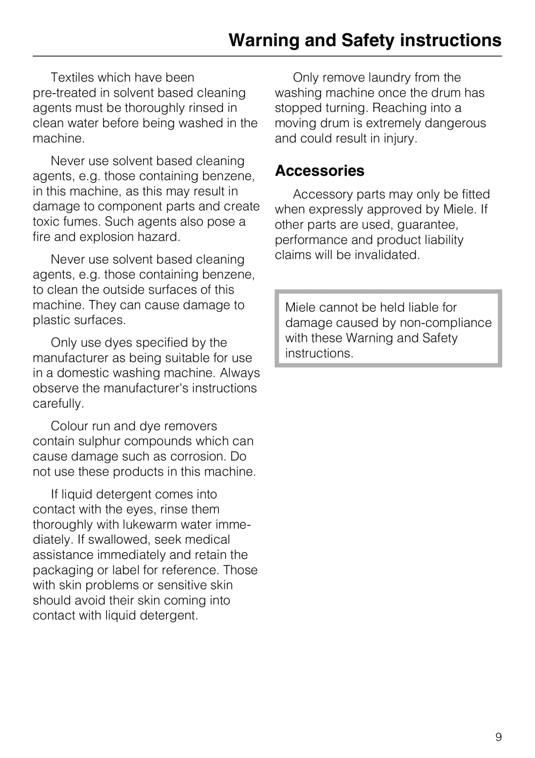 Miele W 1716 operating instructions Accessories 