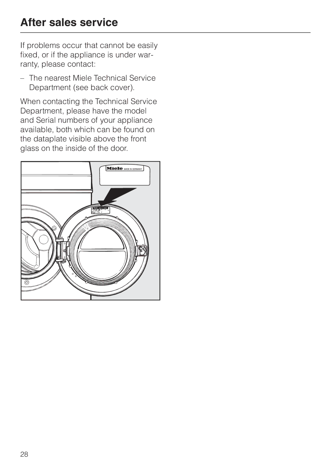 Miele W 1903 operating instructions After sales service 