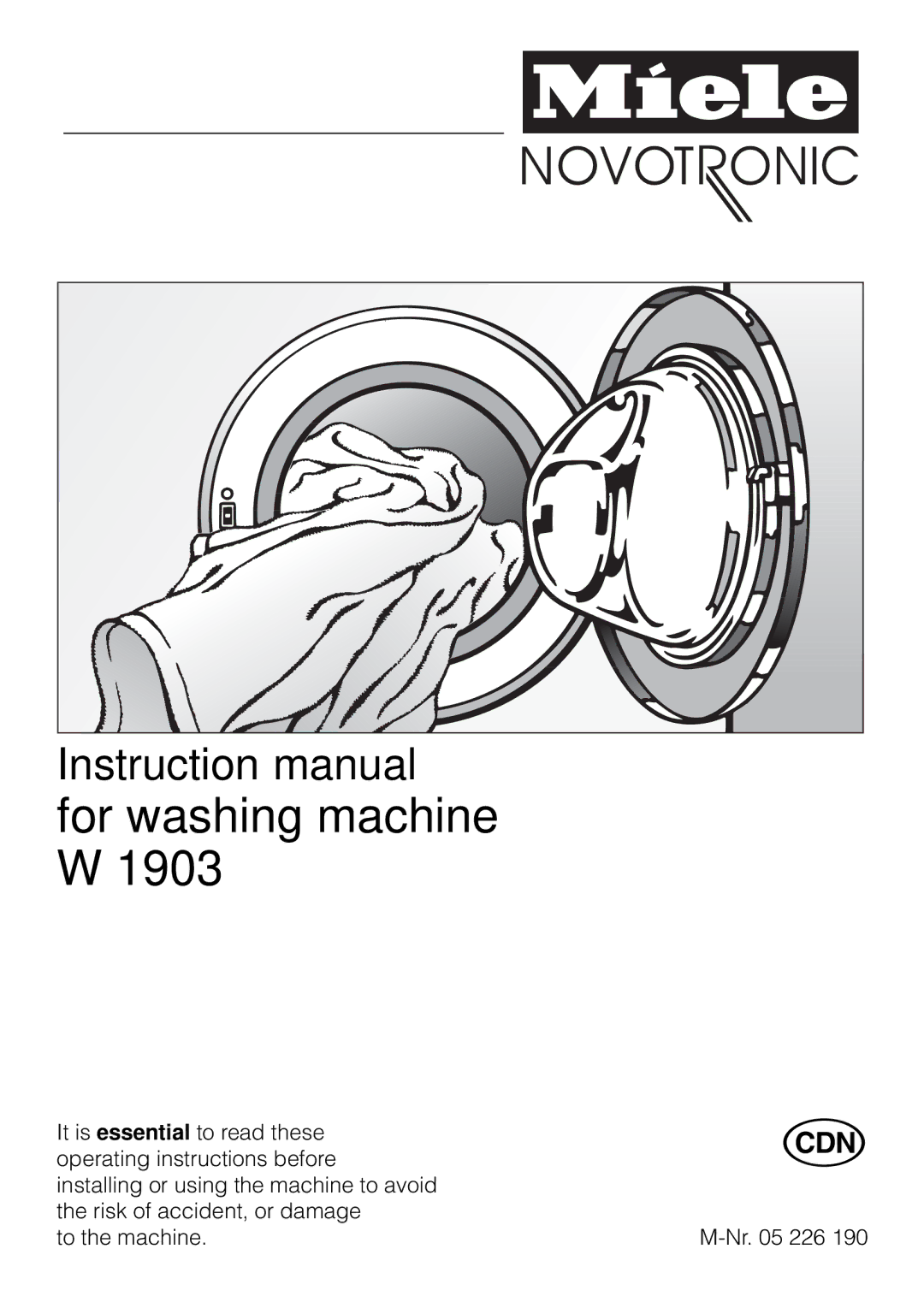 Miele W 1903 instruction manual For washing machine W 