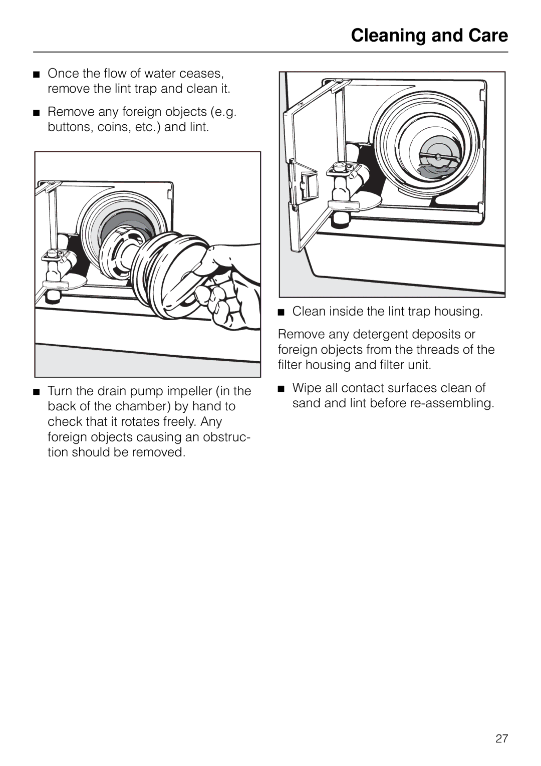 Miele W 1903 instruction manual Cleaning and Care 