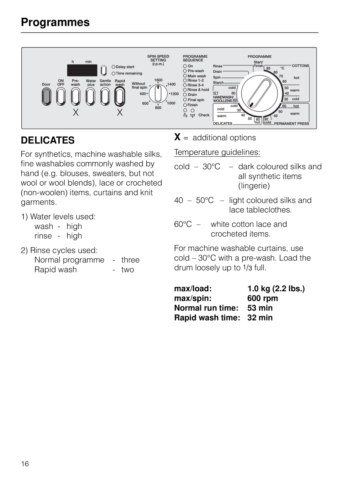 Miele W 1918 operating instructions Delicates 