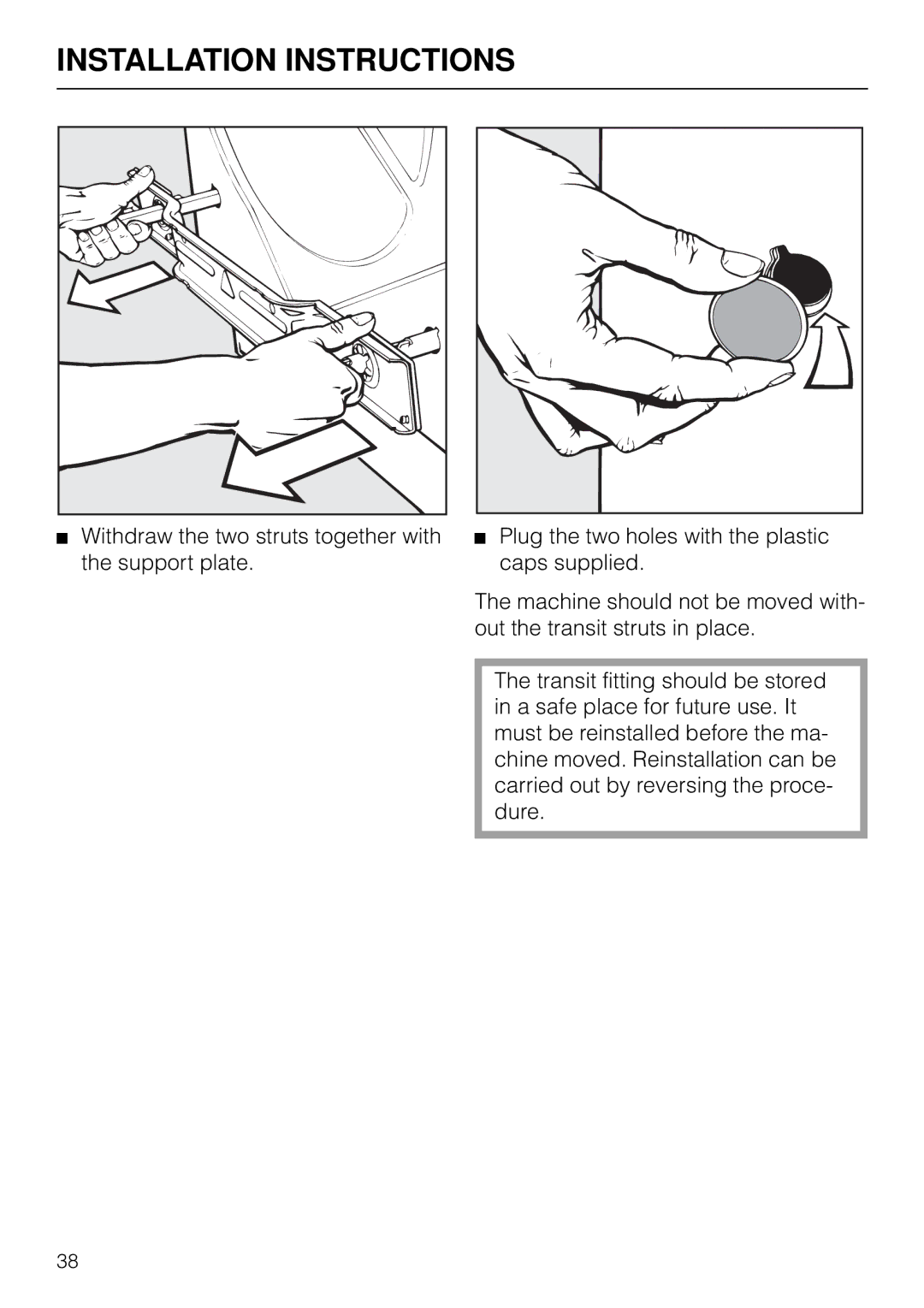 Miele W 1918 operating instructions Installation Instructions 