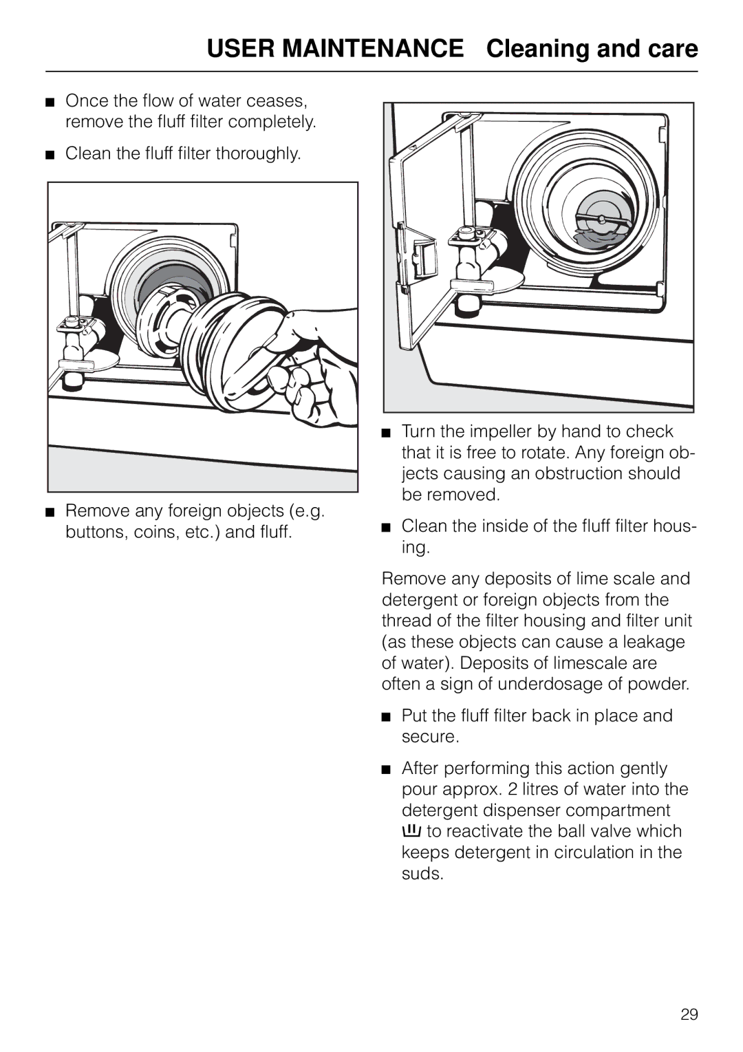 Miele W 1926 operating instructions User Maintenance Cleaning and care 