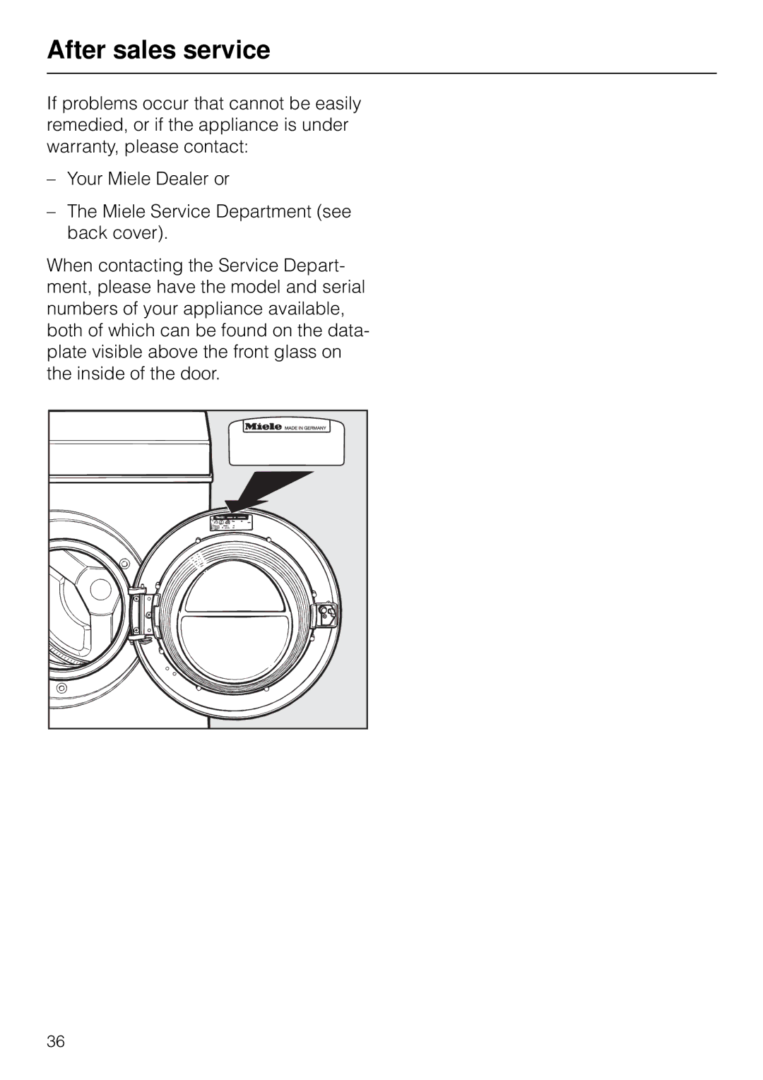 Miele W 1926 operating instructions After sales service 