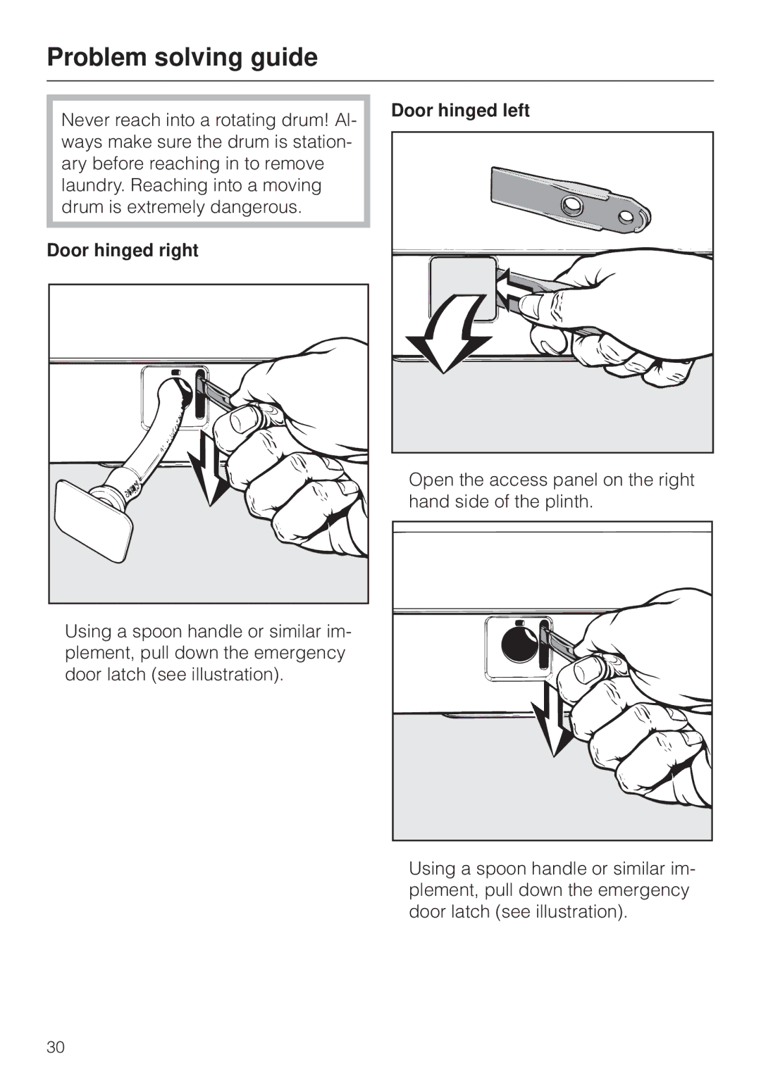 Miele W 1930 operating instructions Door hinged right, Door hinged left 