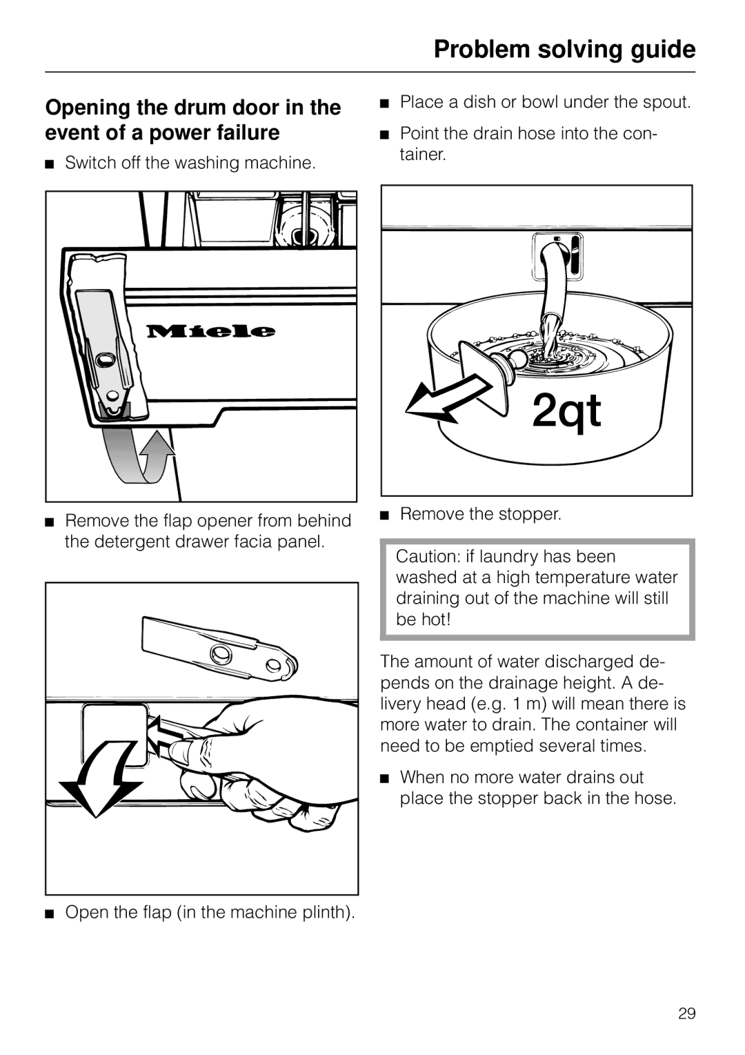 Miele W 1930I operating instructions Opening the drum door in the event of a power failure 