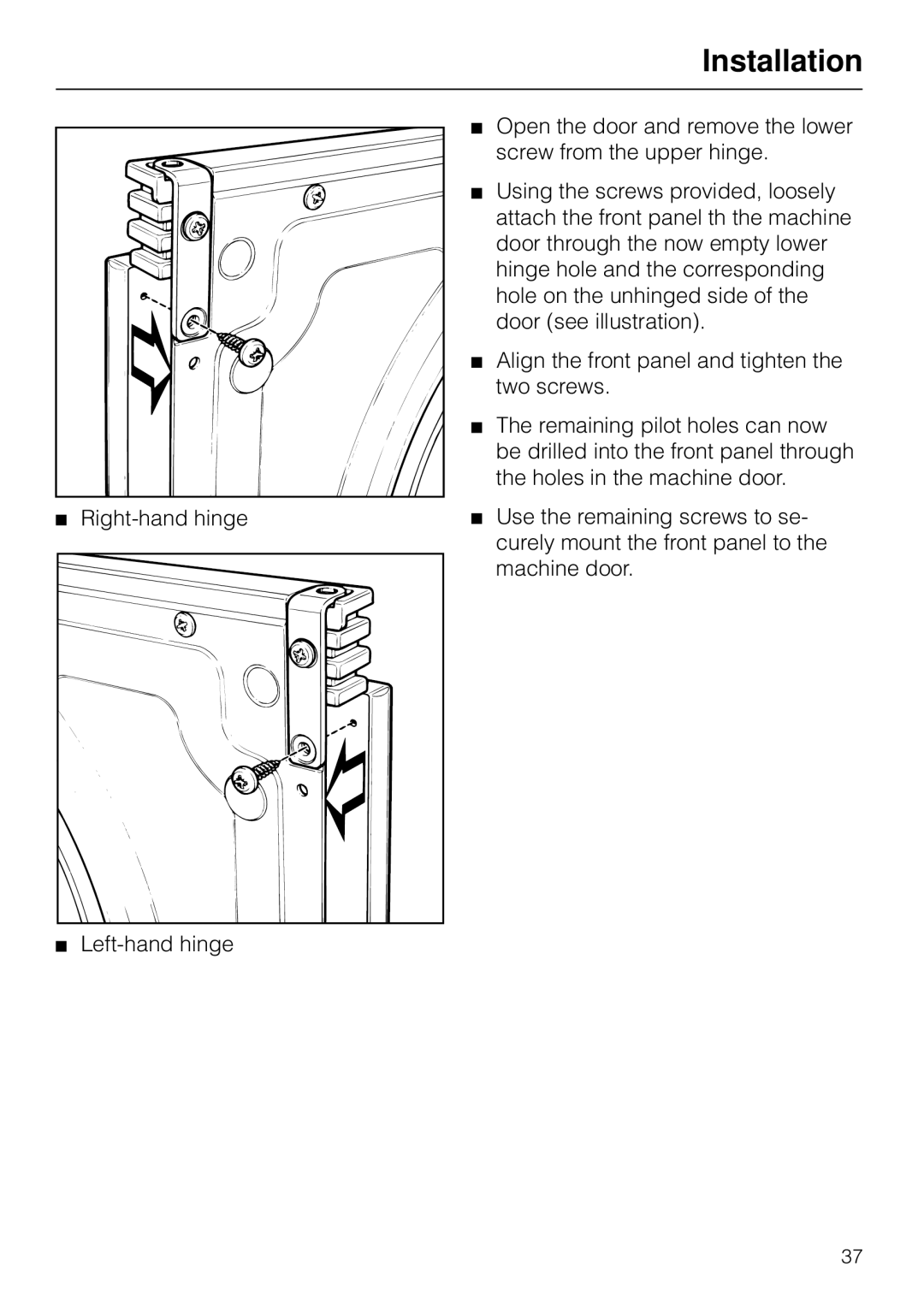 Miele W 1930I operating instructions Installation 