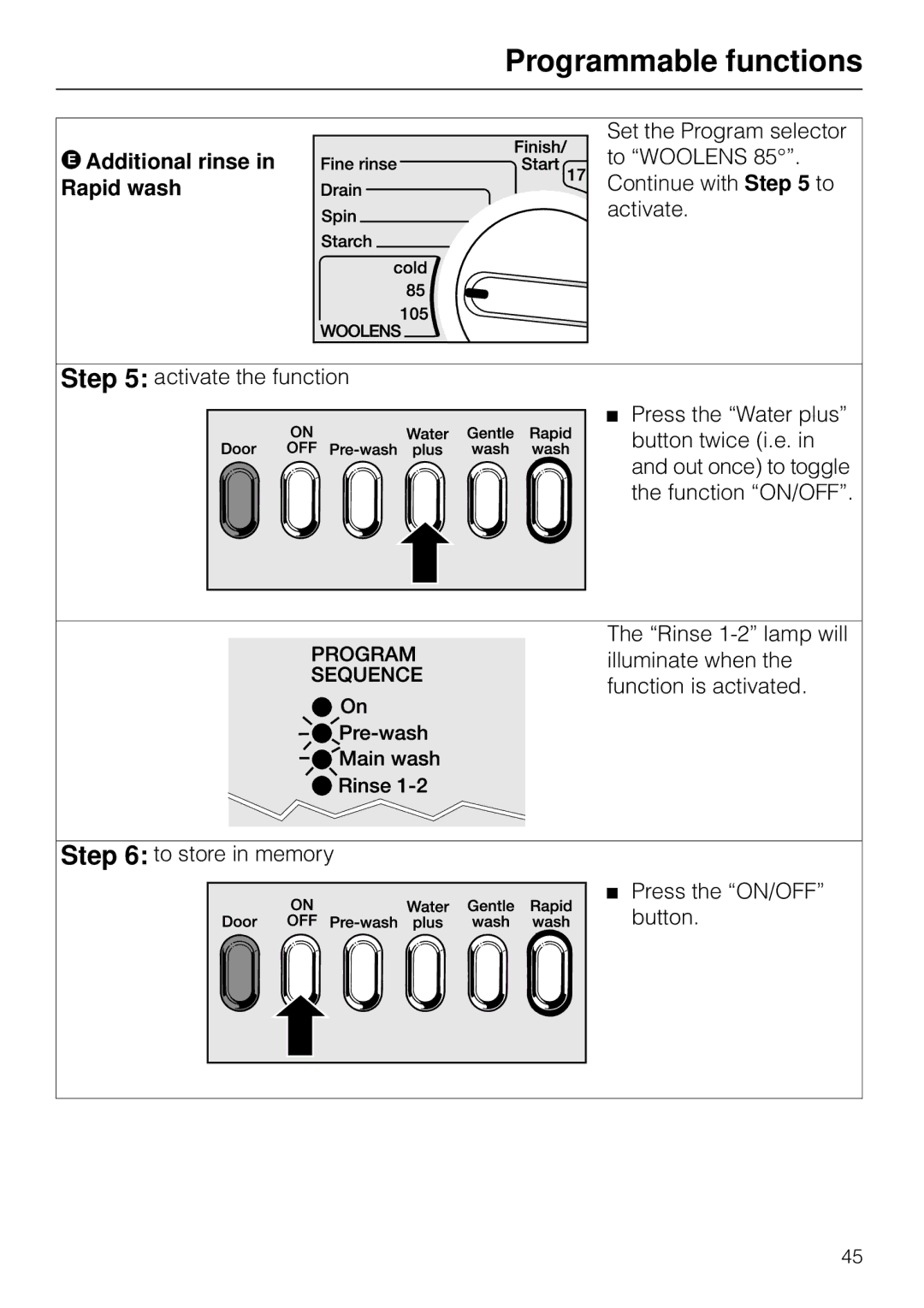 Miele W 1930I operating instructions Additional rinse in Rapid wash 