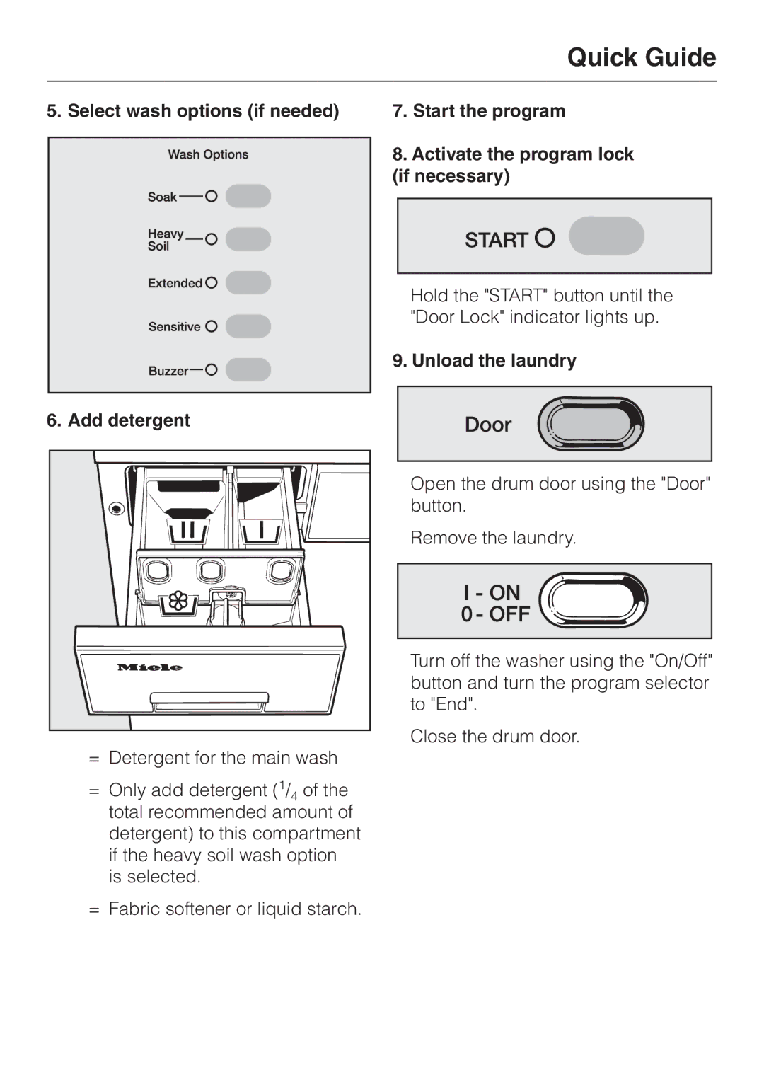 Miele W 1966 operating instructions Unload the laundry Add detergent 