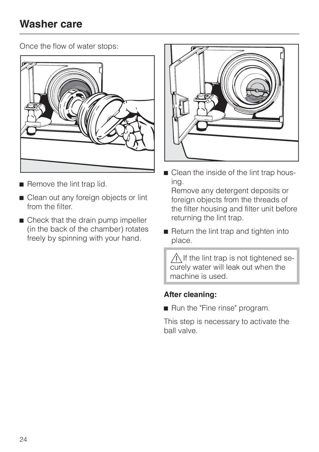 Miele W 1986 operating instructions After cleaning 