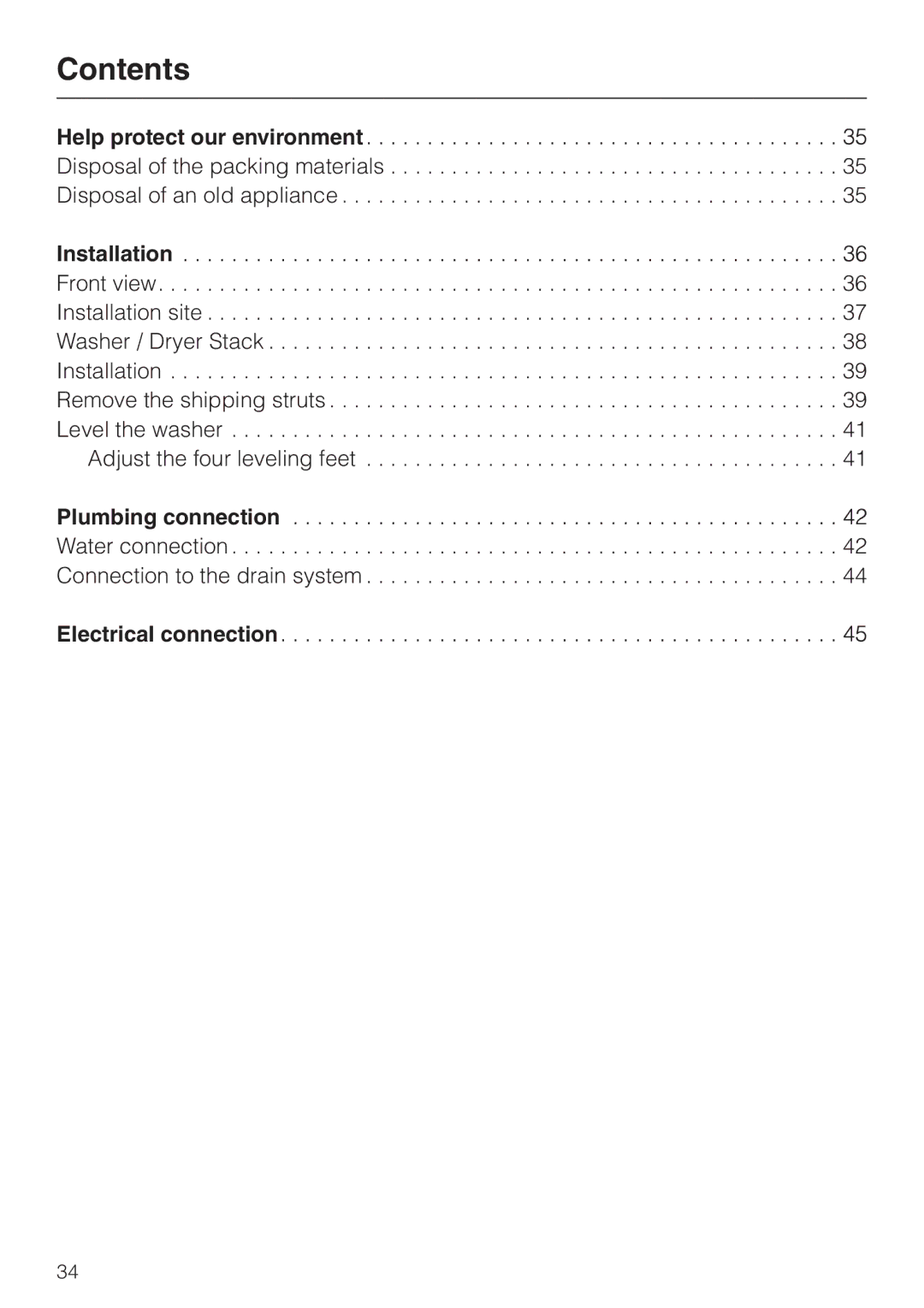 Miele W 1986 operating instructions Help protect our environment, Installation, Plumbing connection, Electrical connection 