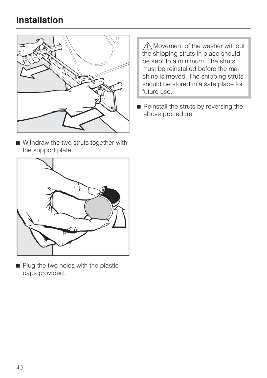 Miele W 1986 operating instructions Installation 