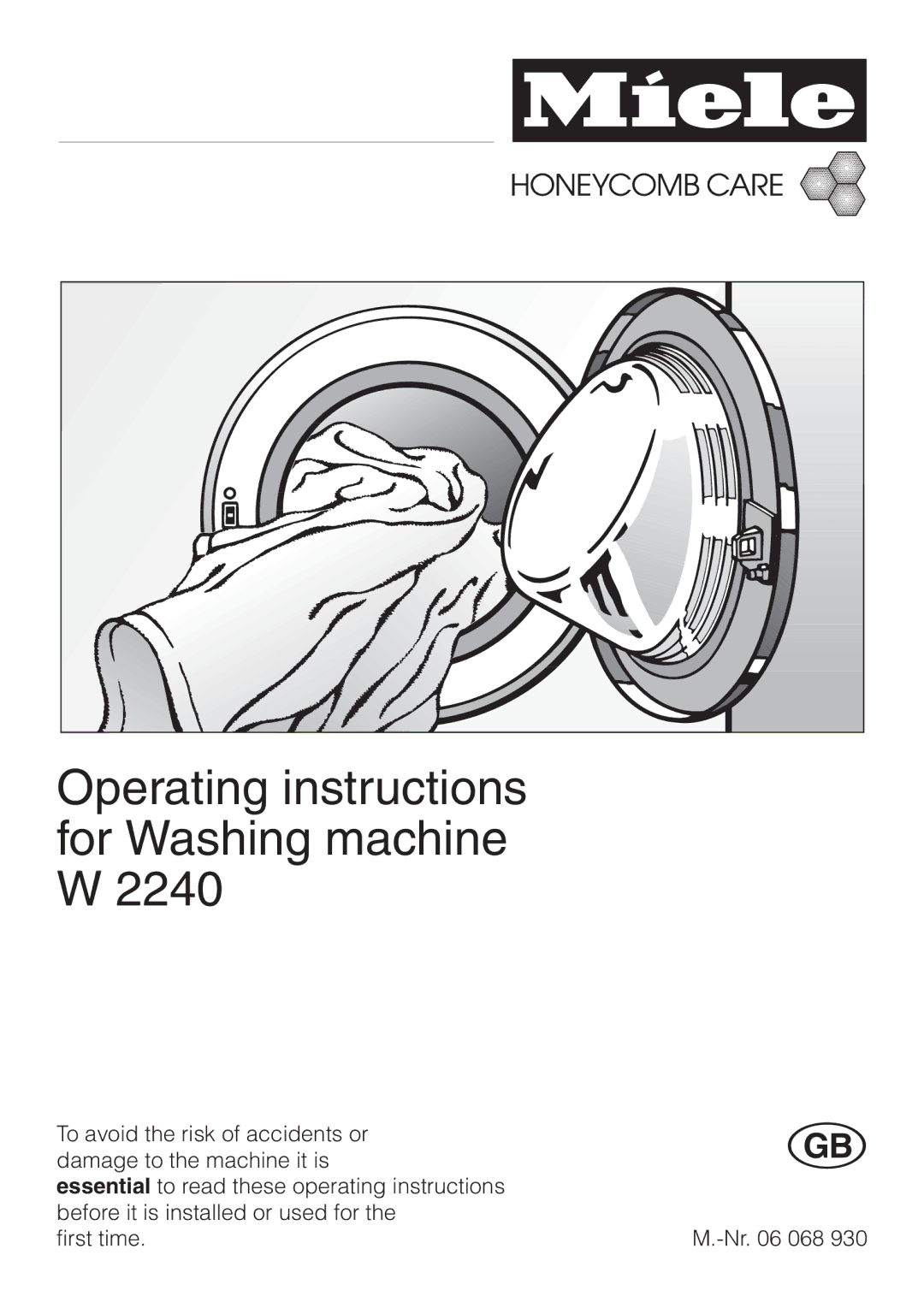 Miele W 2240 operating instructions Operating instructions for Washing machine W 