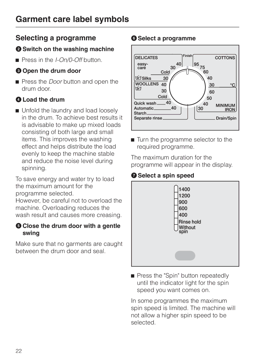 Miele W 2240 operating instructions Selecting a programme 