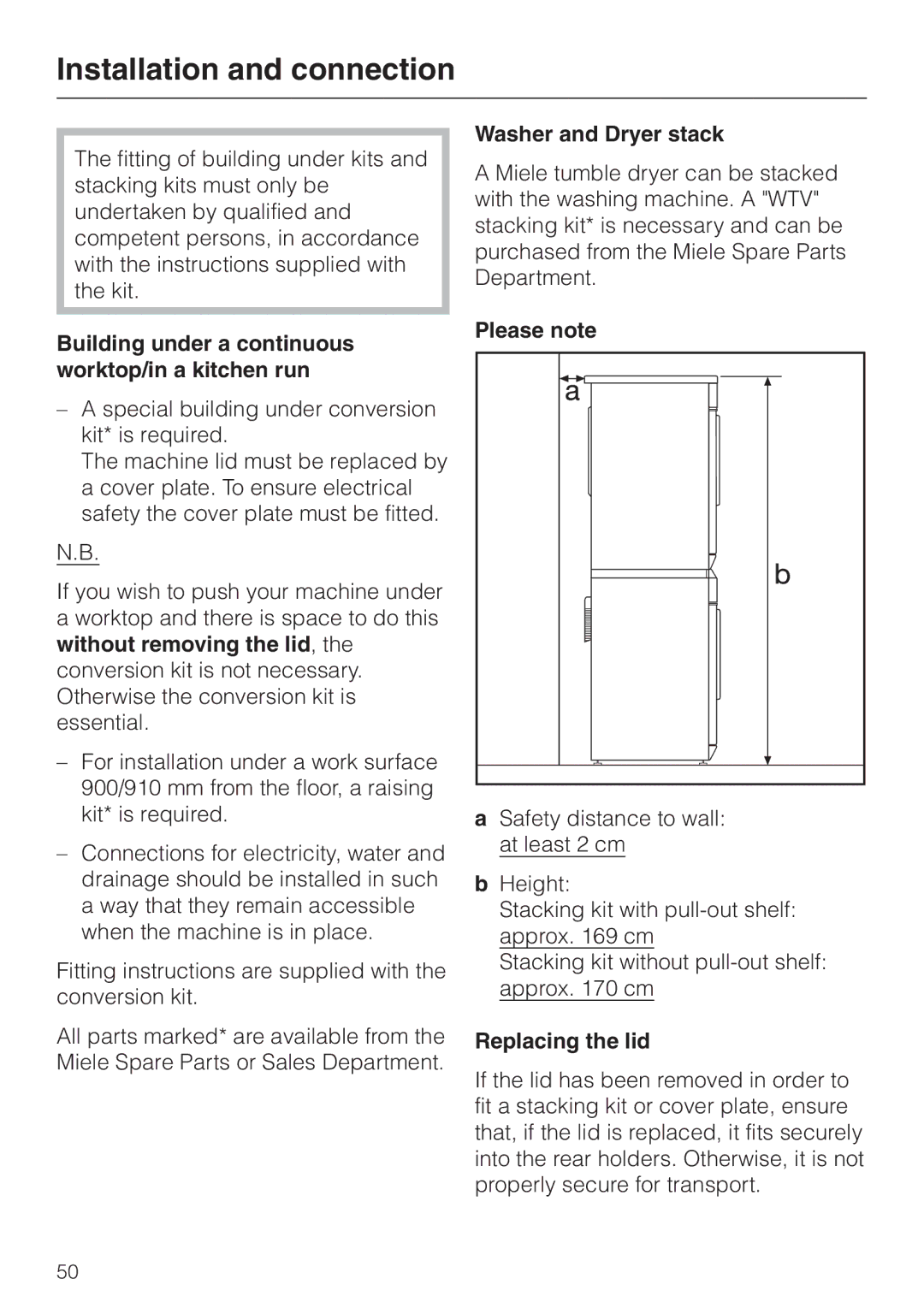 Miele W 2240 Building under a continuous worktop/in a kitchen run, Washer and Dryer stack, Replacing the lid 