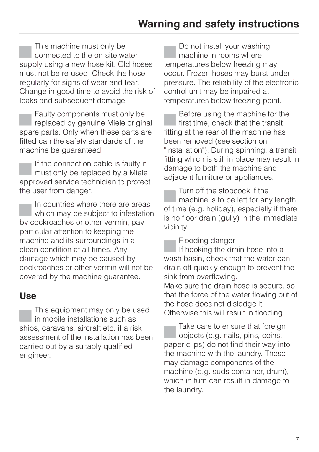 Miele W 2240 operating instructions Use 