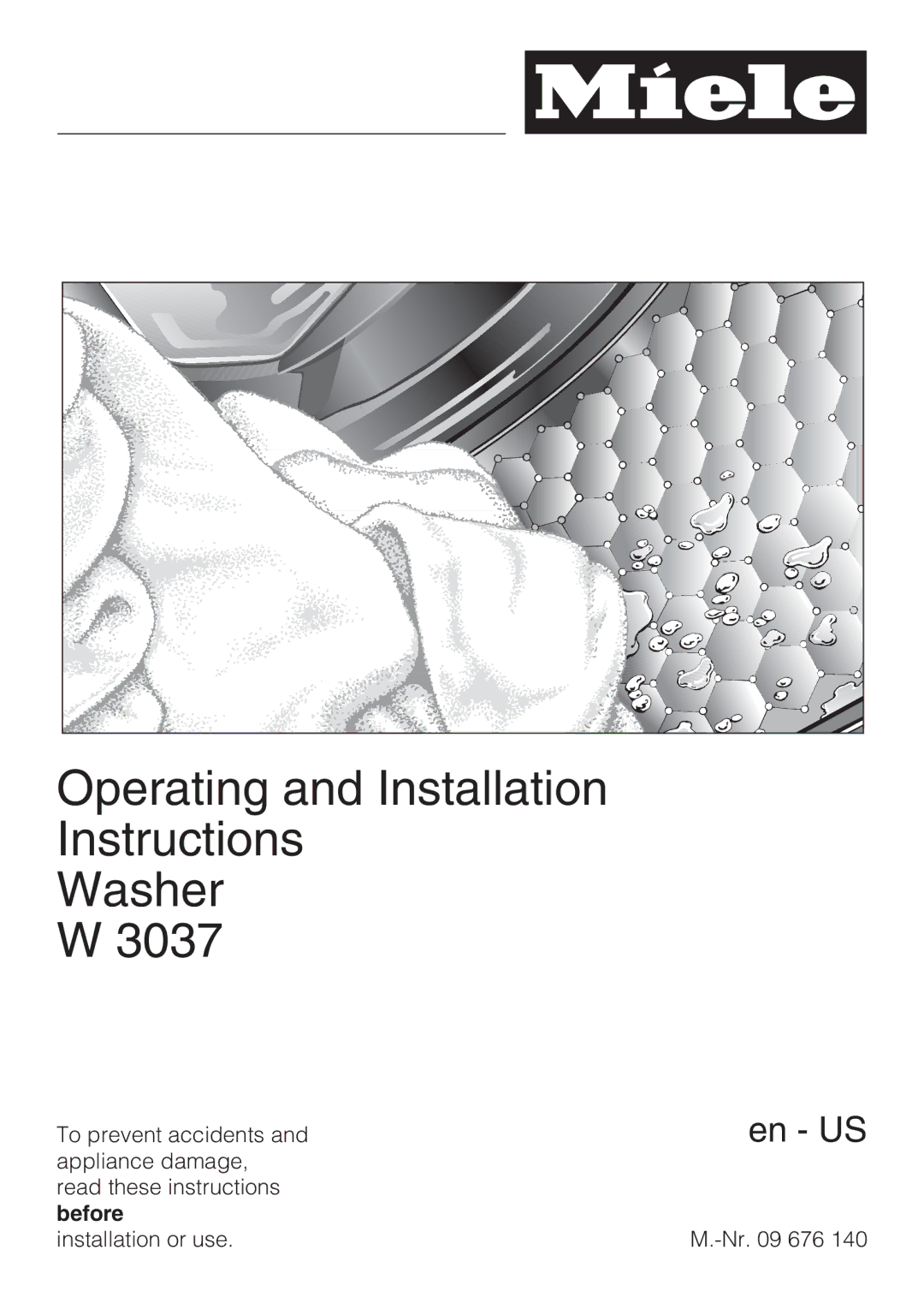 Miele W 3037 installation instructions Operating and Installation Instructions Washer 3037 