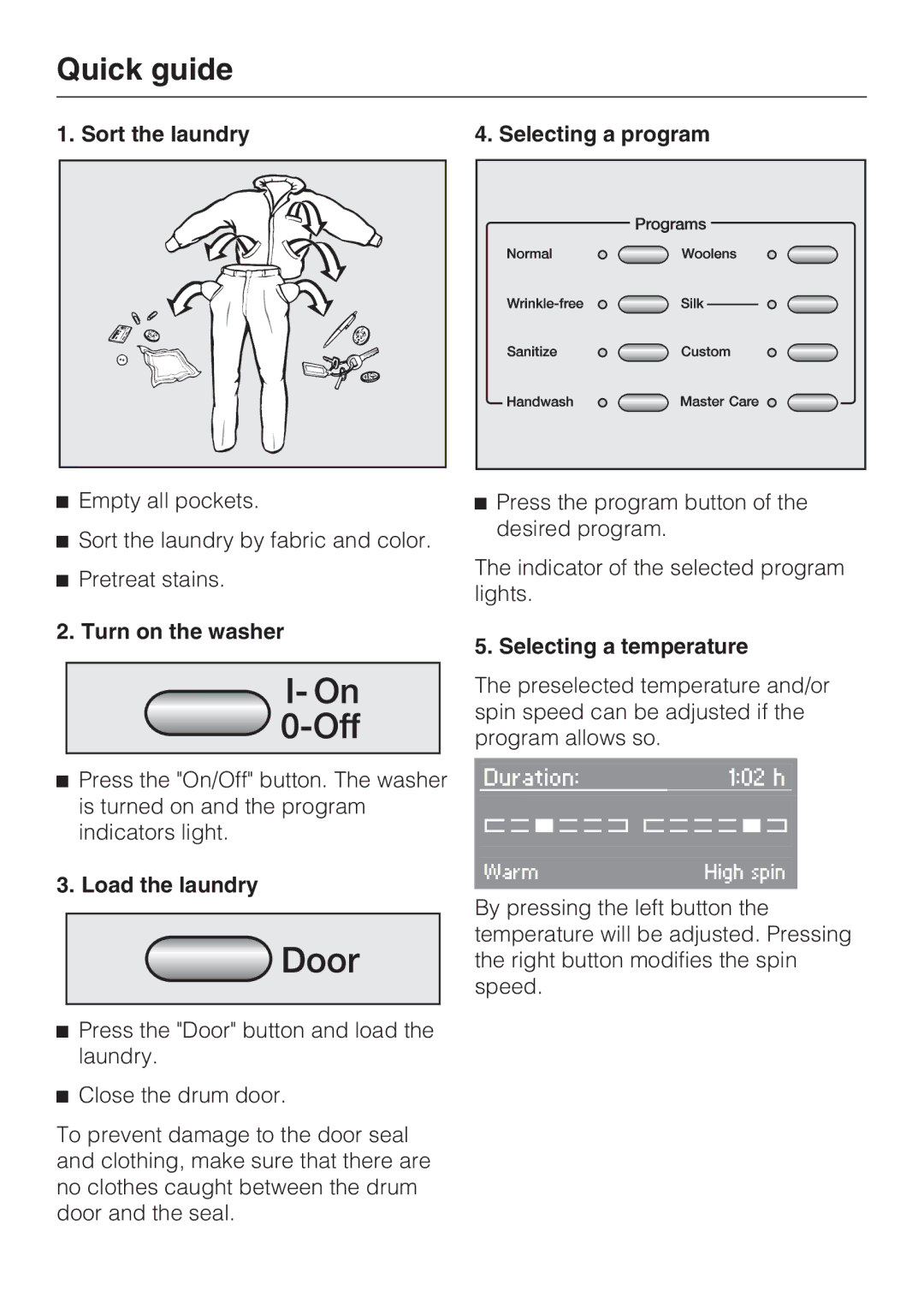 Miele W 3037 installation instructions Quick guide 