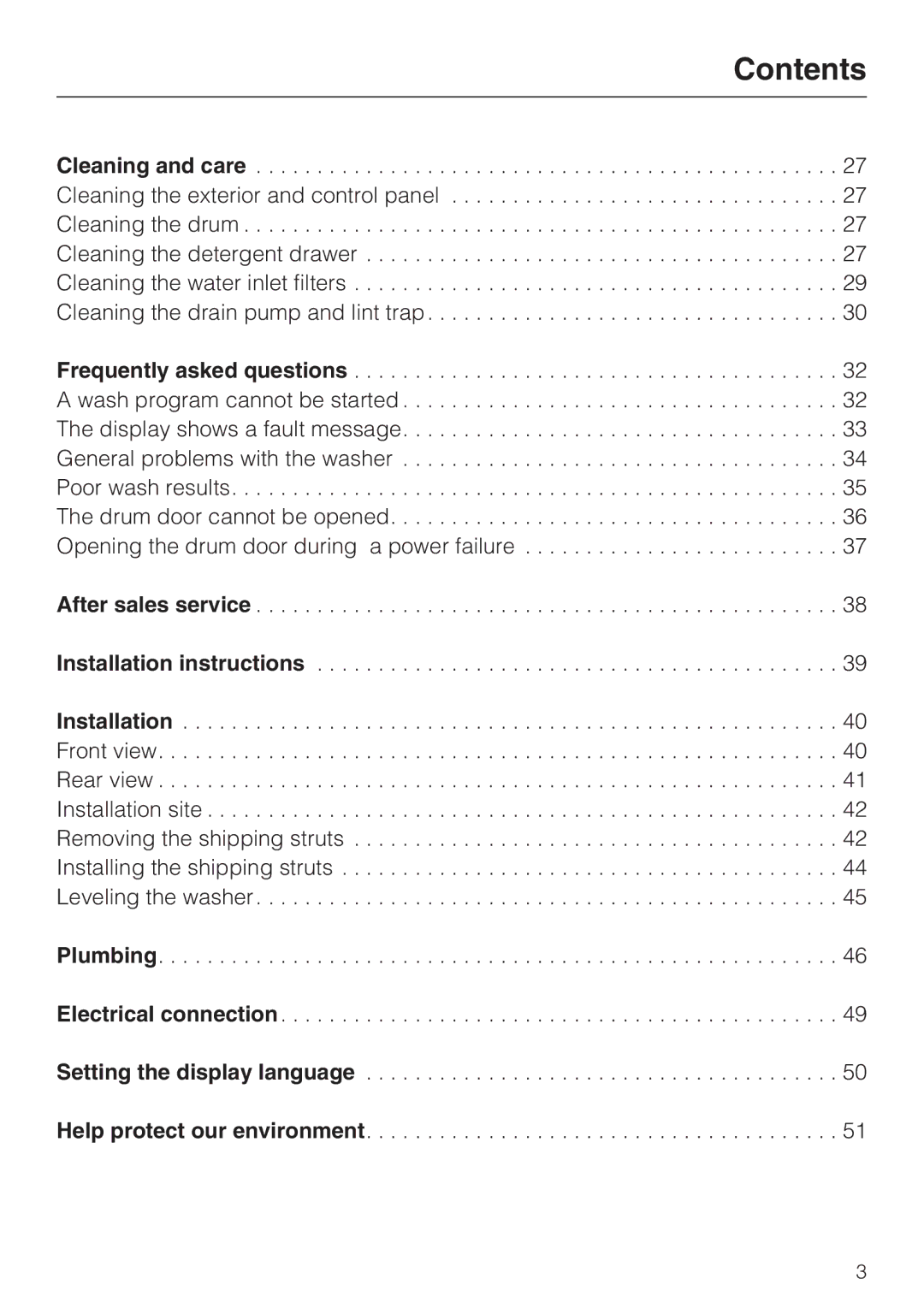 Miele W 3037 installation instructions After sales service Installation instructions 