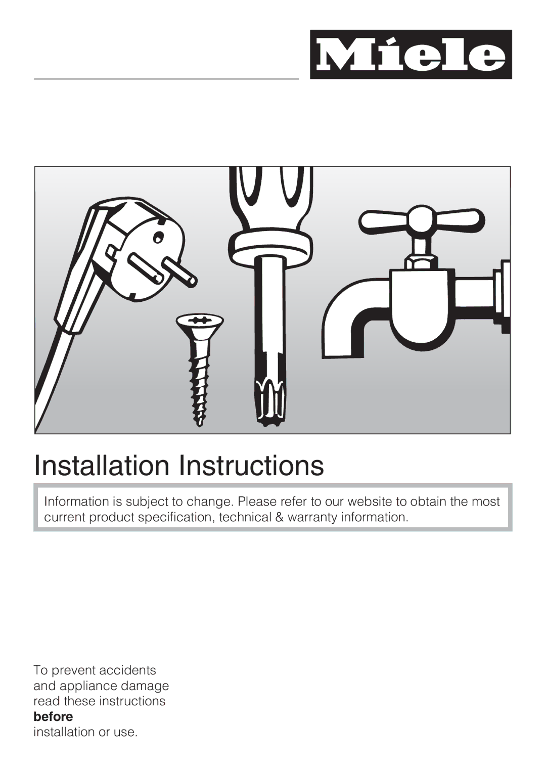 Miele W 3037 installation instructions Installation Instructions 