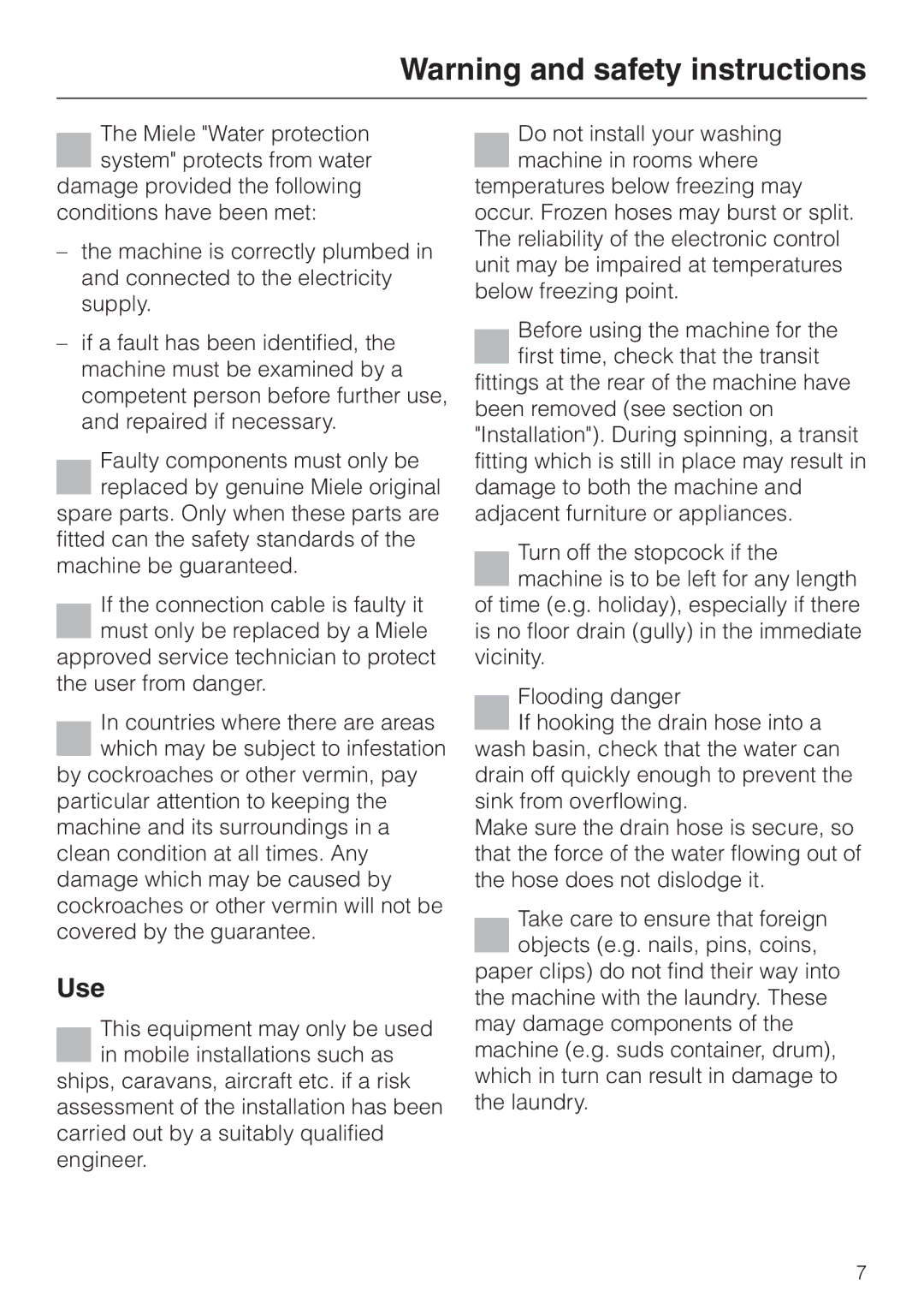 Miele W 3364 WPS operating instructions Use 