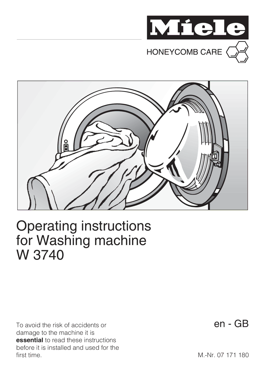 Miele W 3740 operating instructions Operating instructions for Washing machine W 