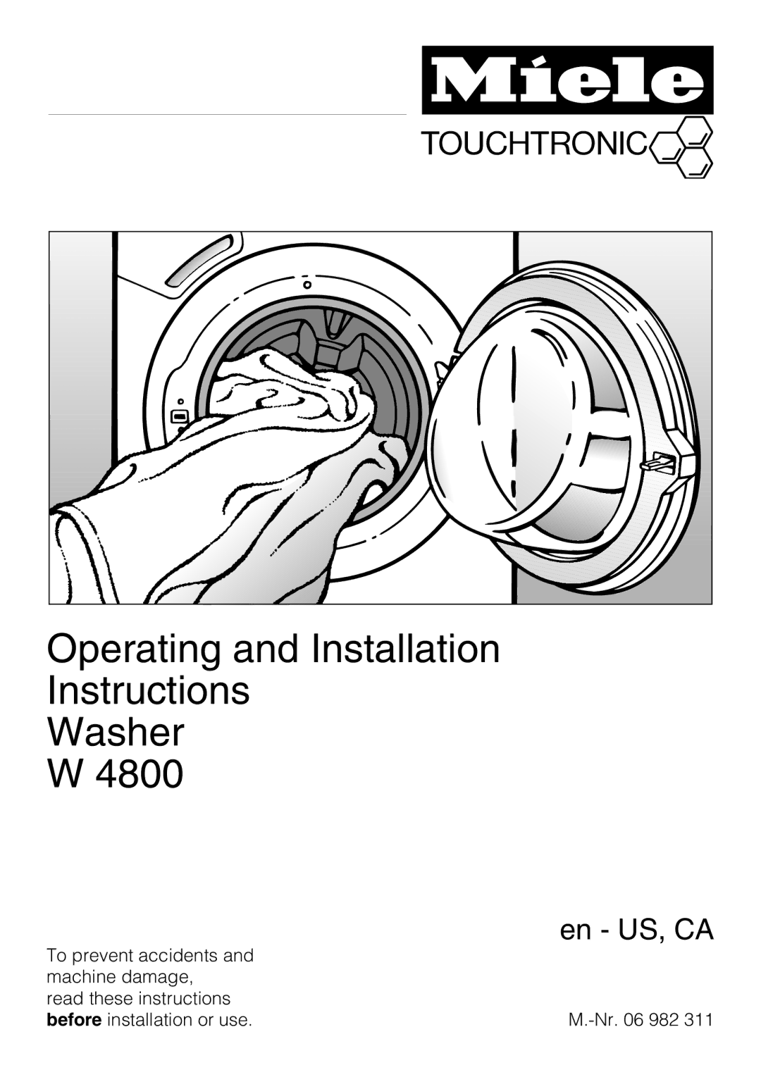 Miele W 4800 installation instructions Operating and Installation Instructions Washer 4800 