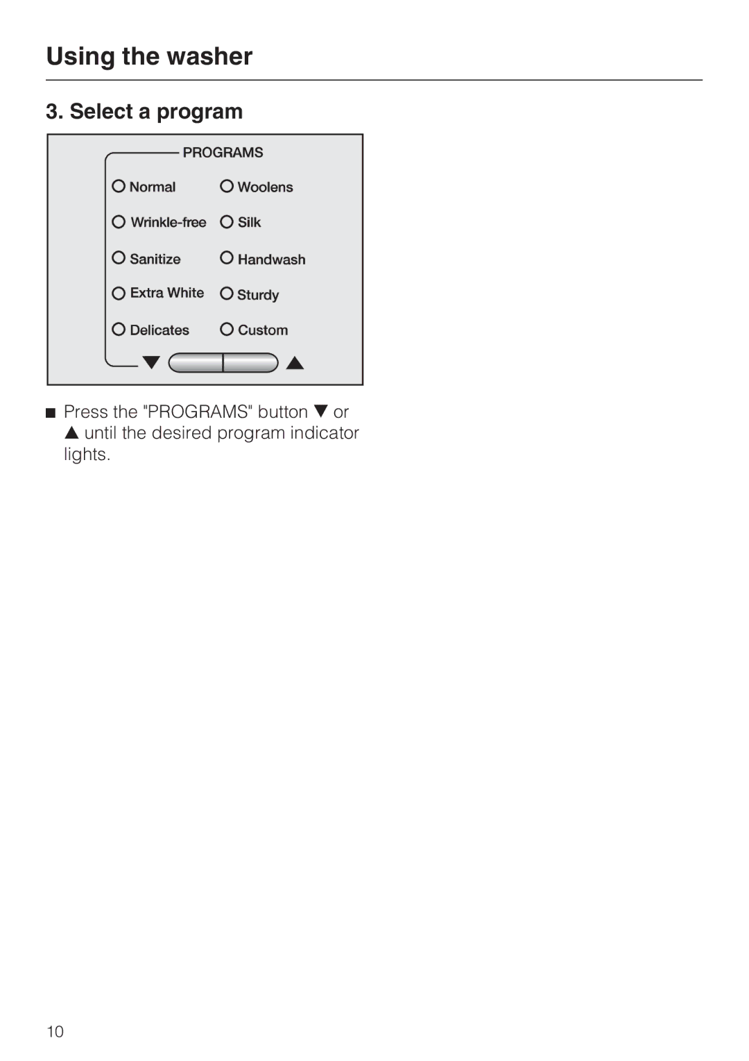 Miele W 4800 installation instructions Select a program 