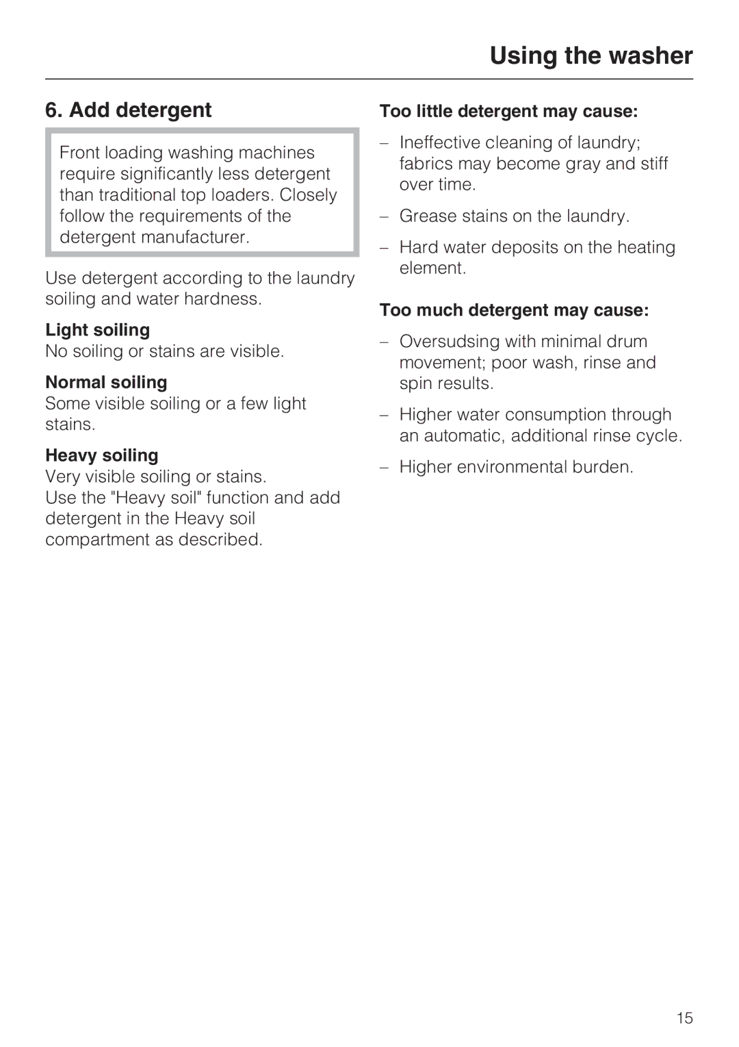 Miele W 4800 installation instructions Add detergent 