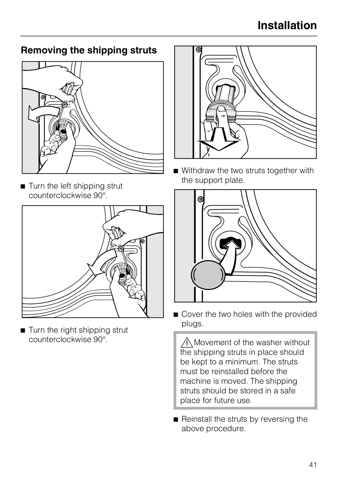 Miele W 4800 installation instructions Removing the shipping struts 