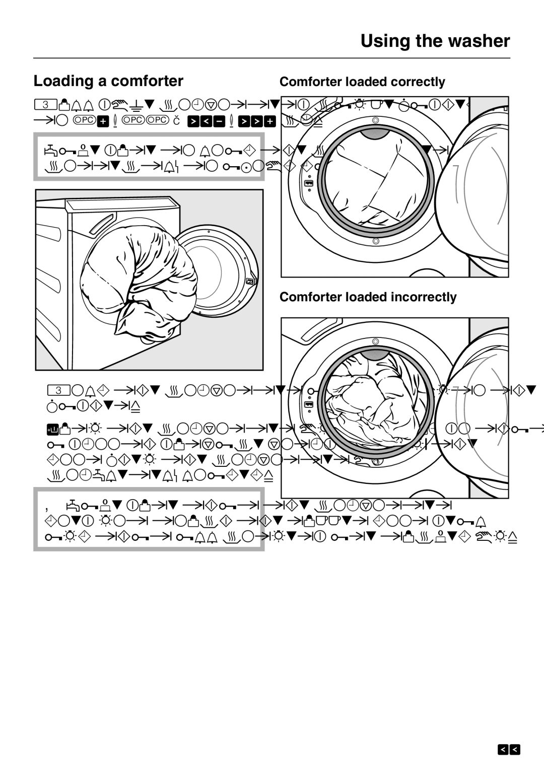 Miele W 4840 installation instructions Loading a comforter, Comforter loaded correctly, Comforter loaded incorrectly 