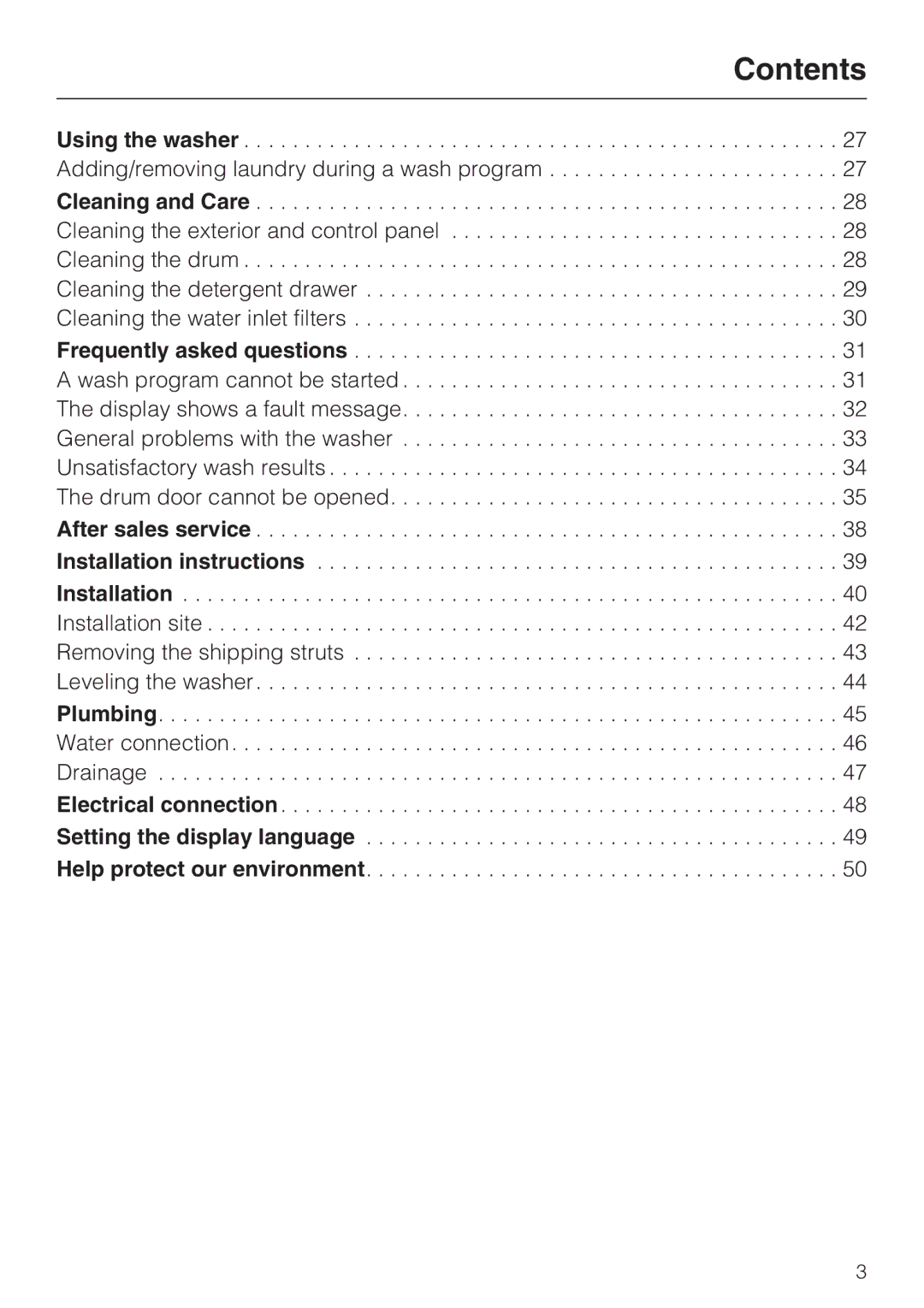 Miele W 4840 installation instructions Contents 