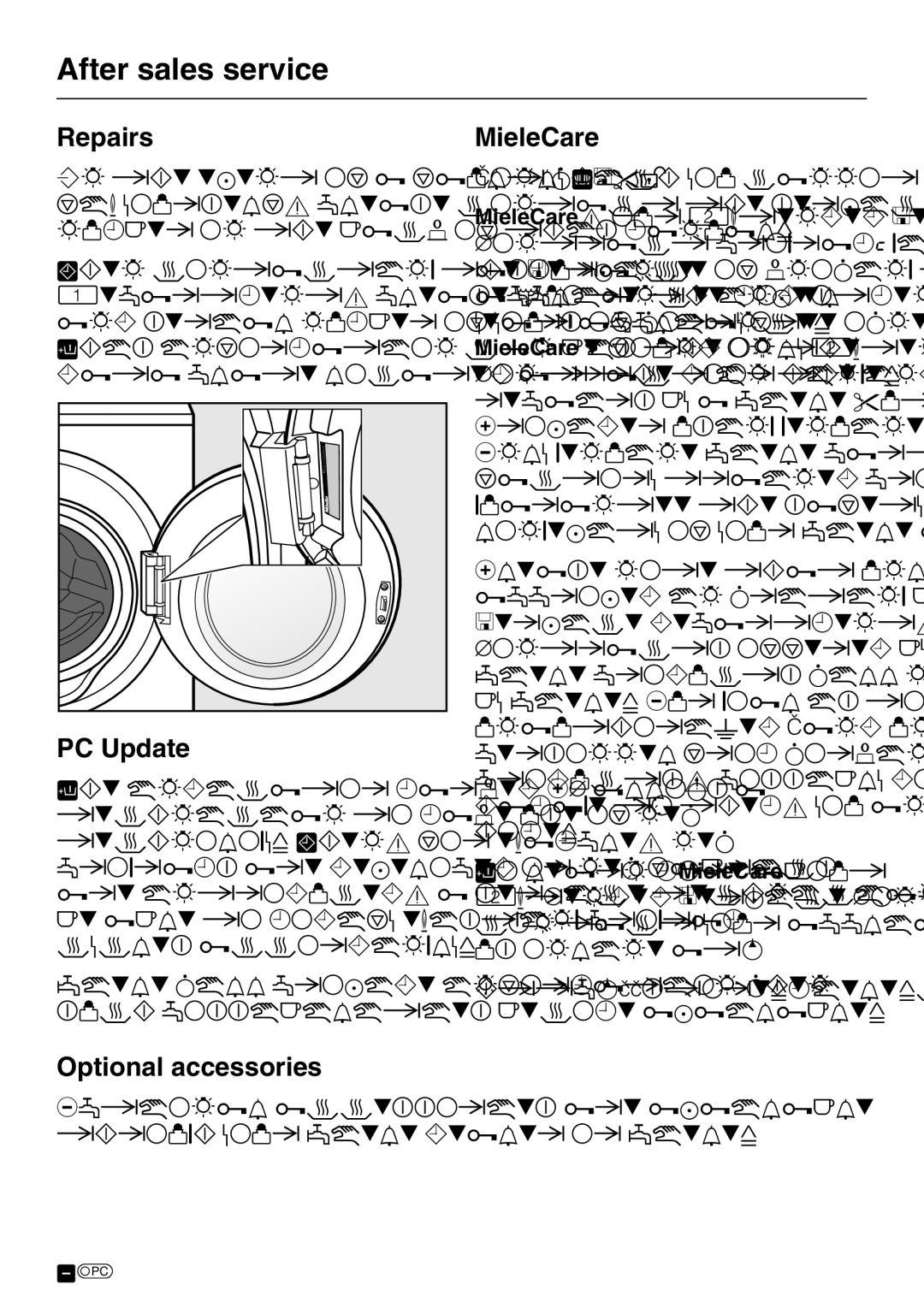 Miele W 4840 installation instructions After sales service, Repairs, PC Update, Optional accessories, MieleCare 