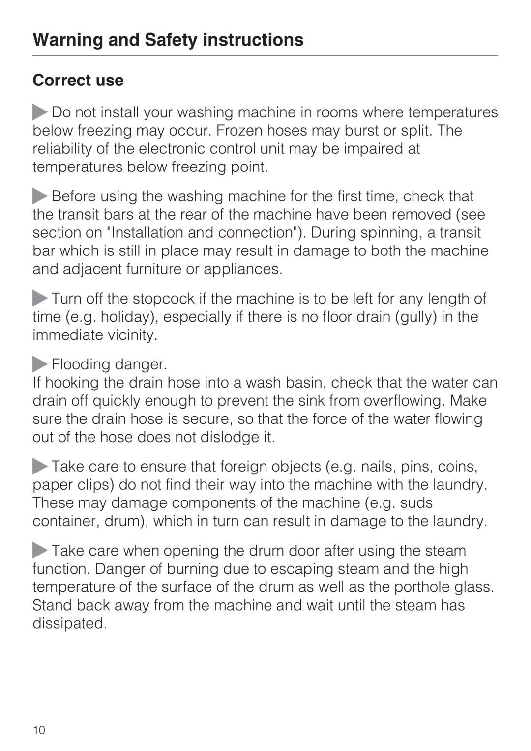 Miele W 5964 WP operating instructions Correct use 