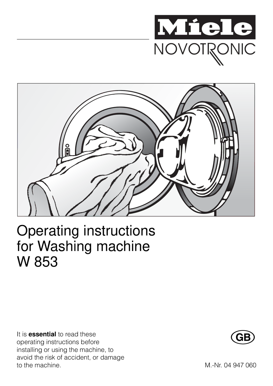 Miele W 853 operating instructions Operating instructions for Washing machine W 