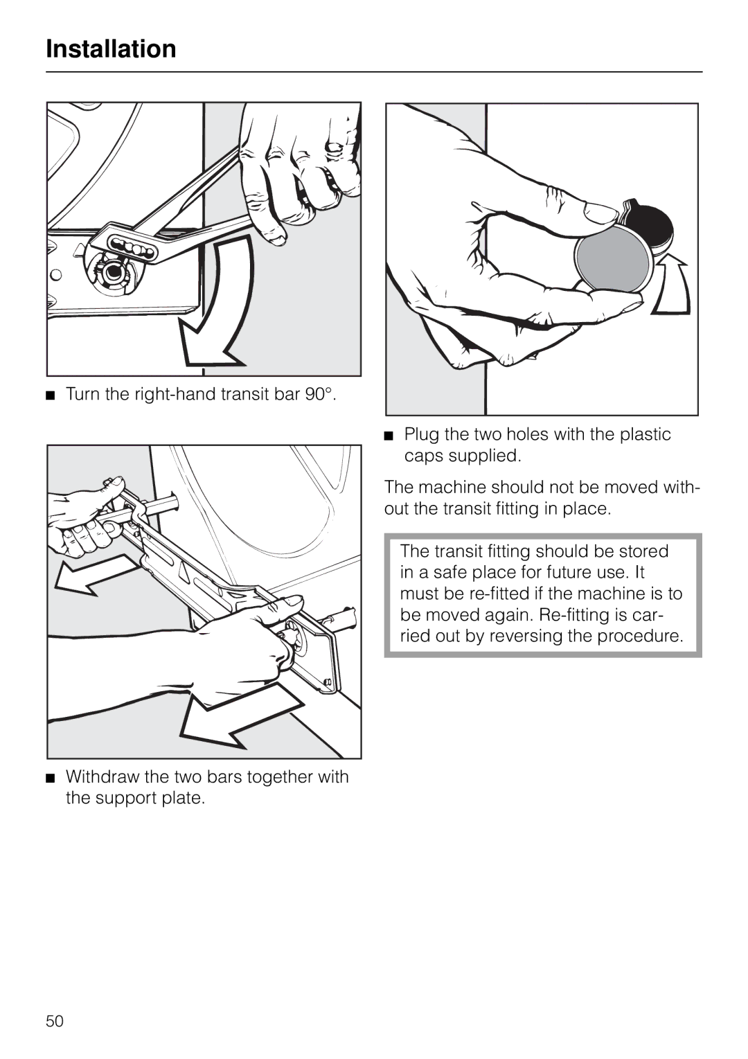 Miele W 853 operating instructions Installation 