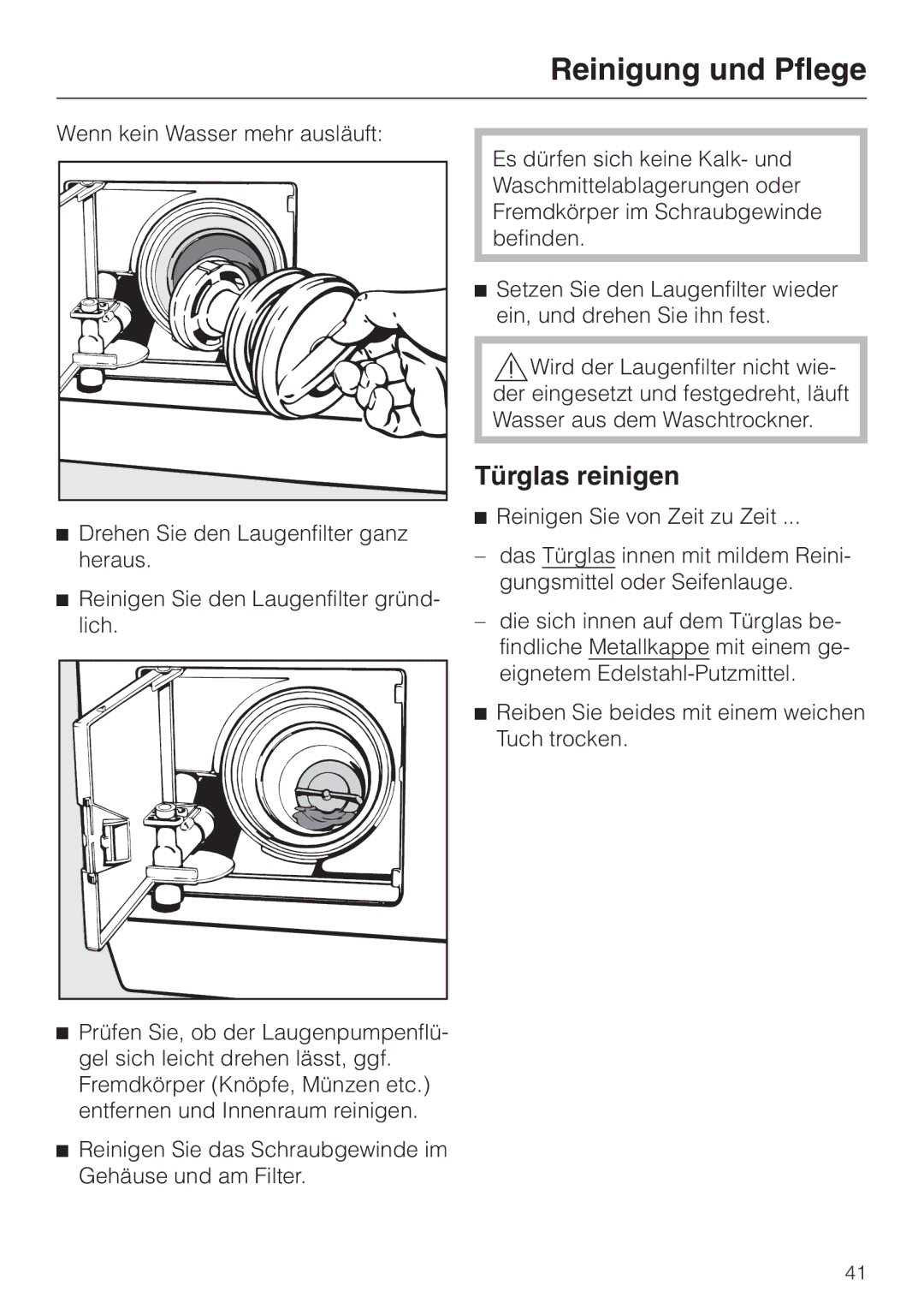 Miele WT 945 manual Türglas reinigen 