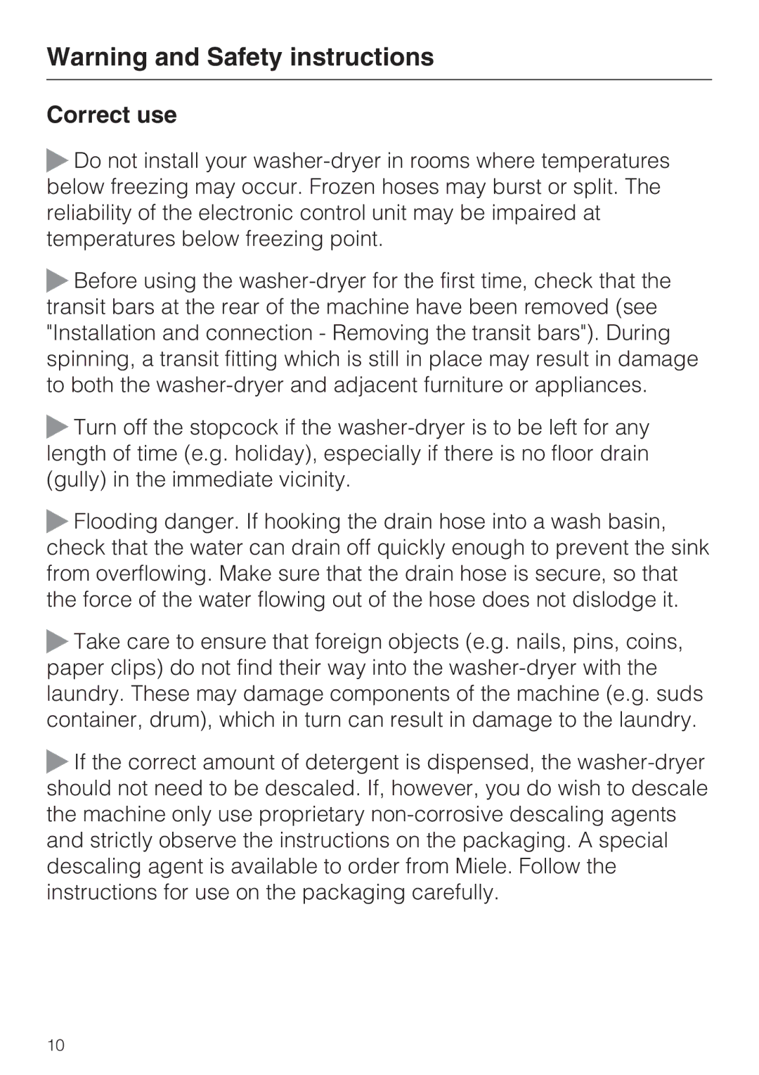 Miele WT2789iWPM operating instructions Correct use 