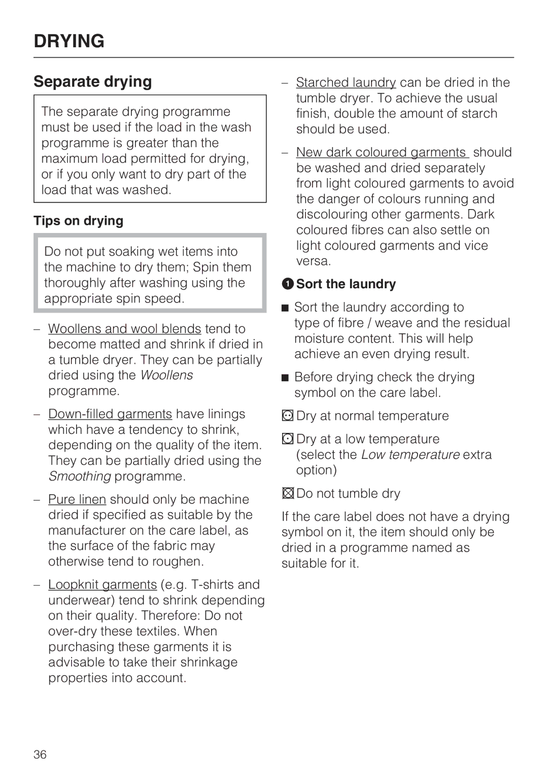 Miele WT2789iWPM operating instructions Separate drying, Tips on drying 