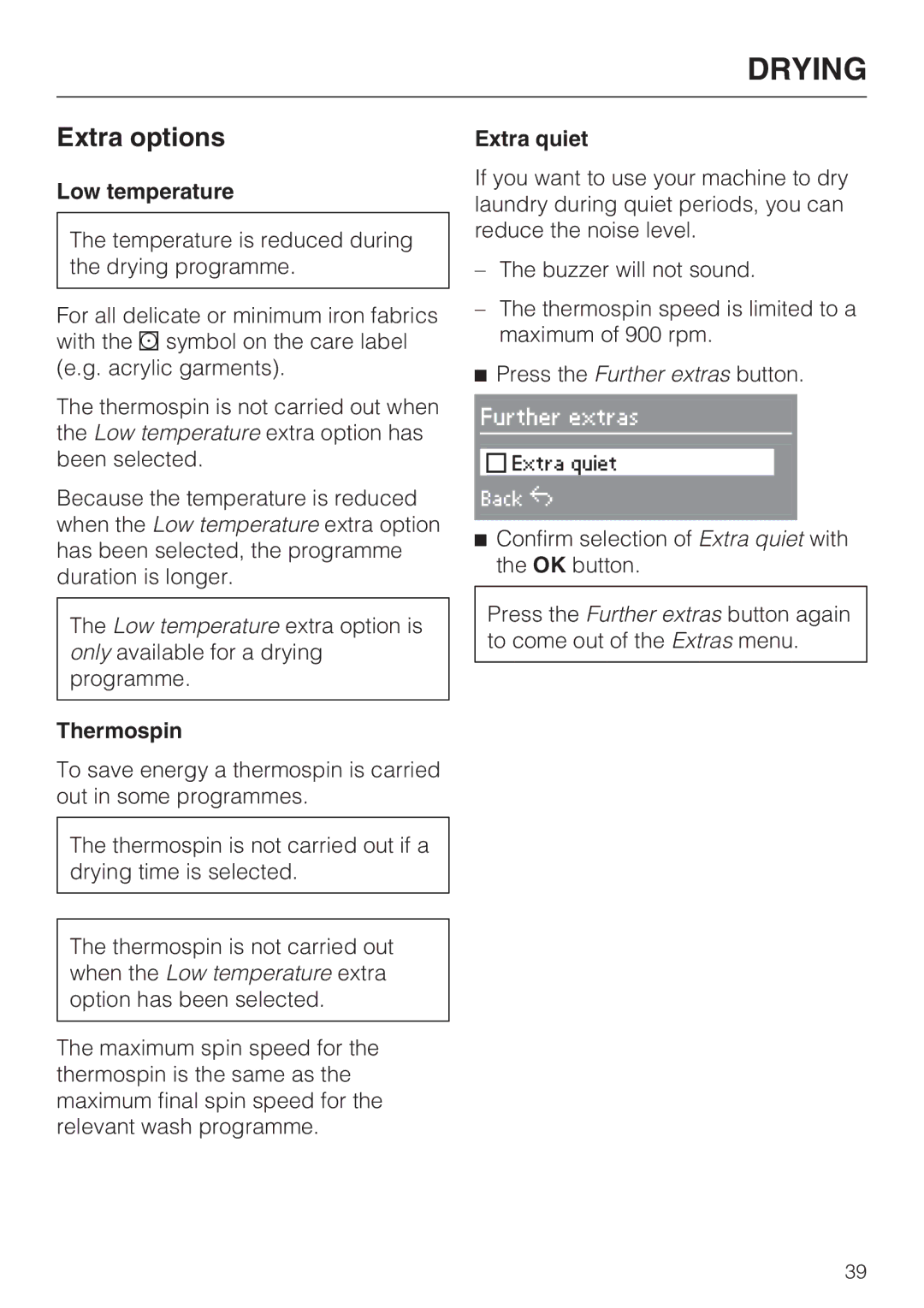 Miele WT2789iWPM operating instructions Low temperature, Thermospin 