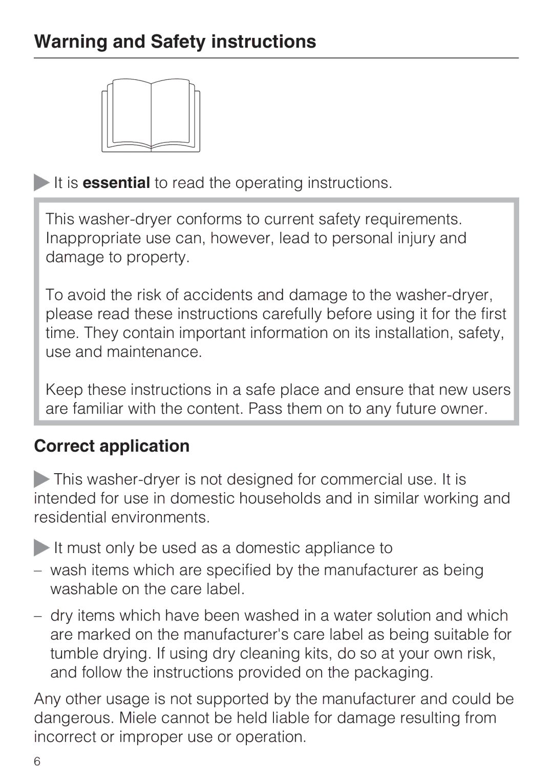 Miele WT2789iWPM operating instructions Correct application 