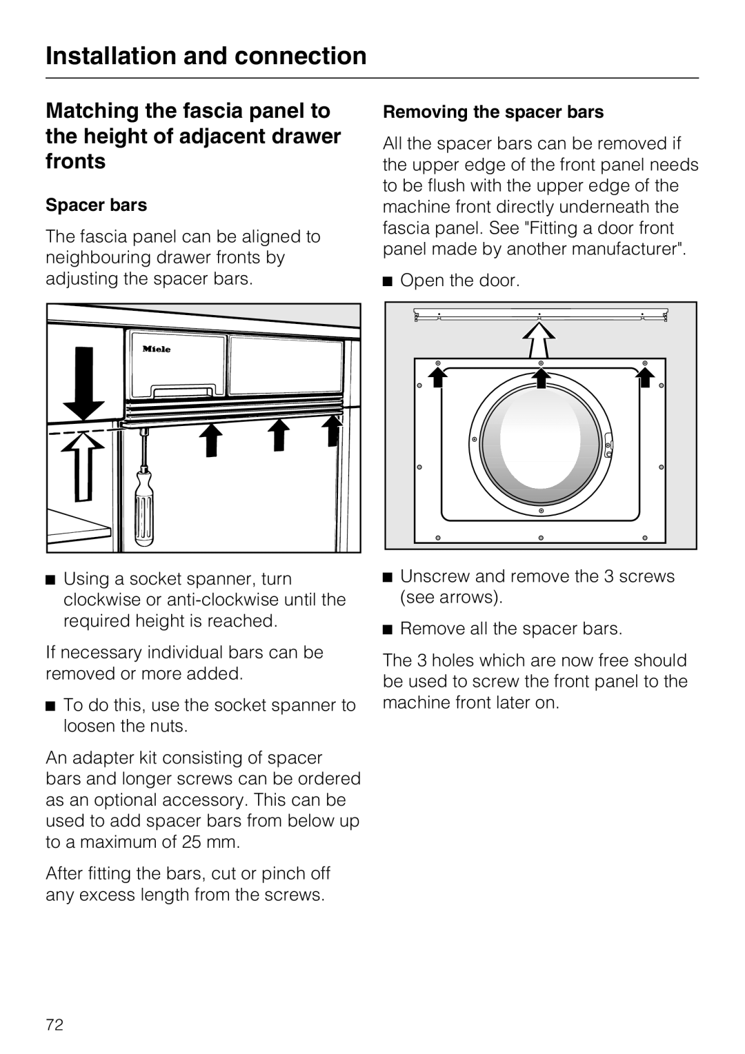 Miele WT2789iWPM operating instructions Spacer bars, Removing the spacer bars 