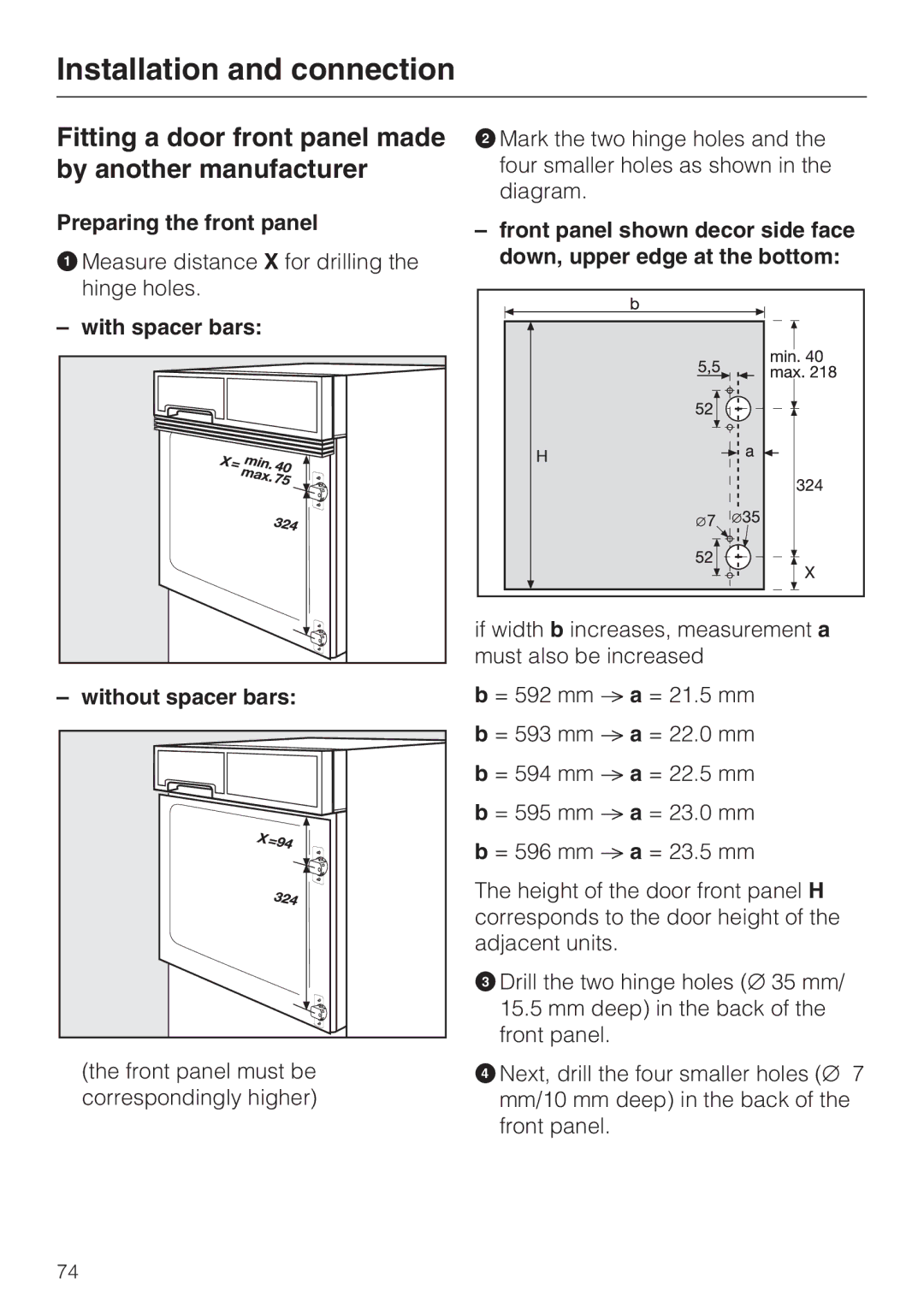 Miele WT2789iWPM operating instructions Fitting a door front panel made by another manufacturer, Preparing the front panel 