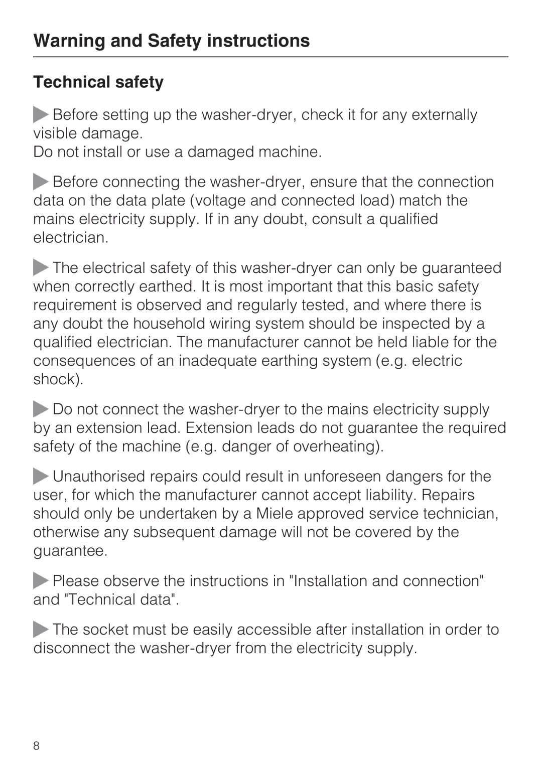 Miele WT2789iWPM operating instructions Technical safety 