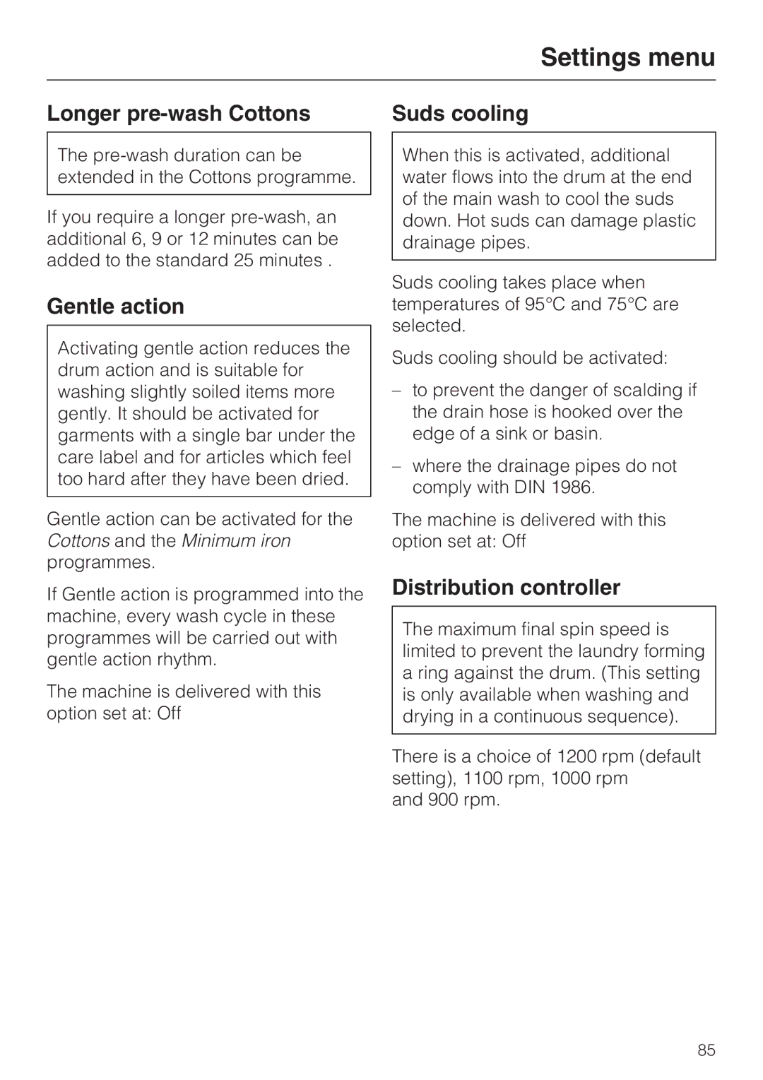 Miele WT2789iWPM operating instructions Longer pre-wash Cottons, Gentle action, Distribution controller 