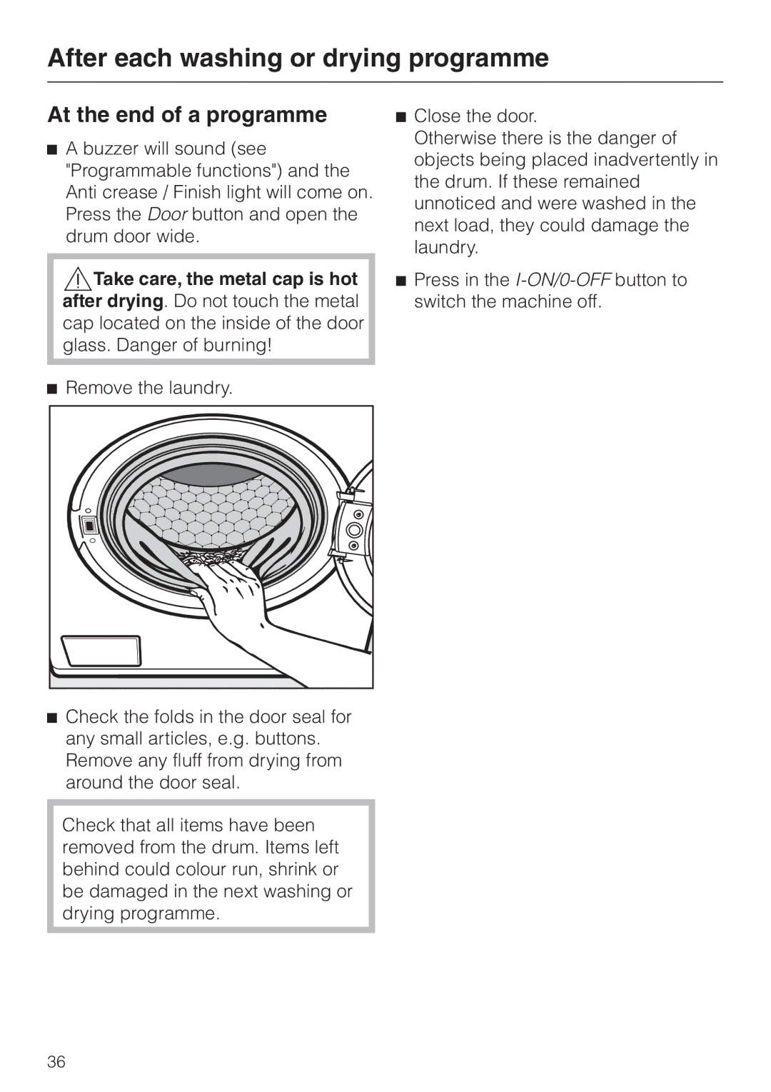 Miele wt945, WT 945 S WPS operating instructions After each washing or drying programme 