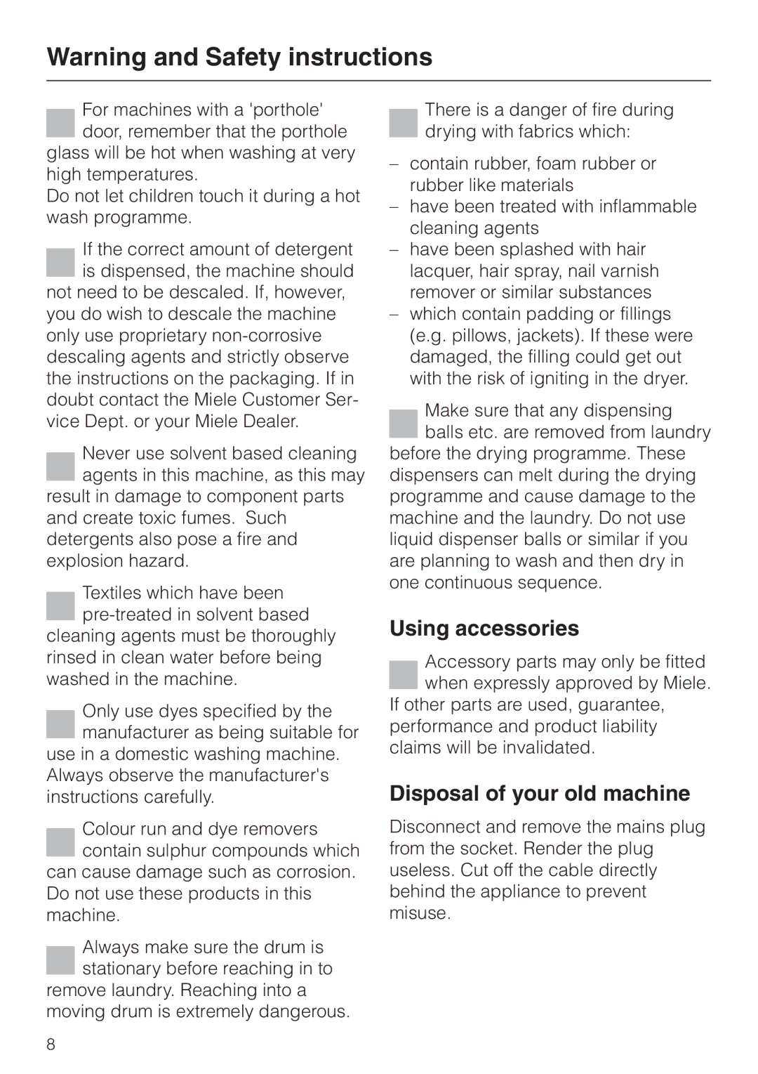 Miele wt945, WT 945 S WPS operating instructions Using accessories, Disposal of your old machine 