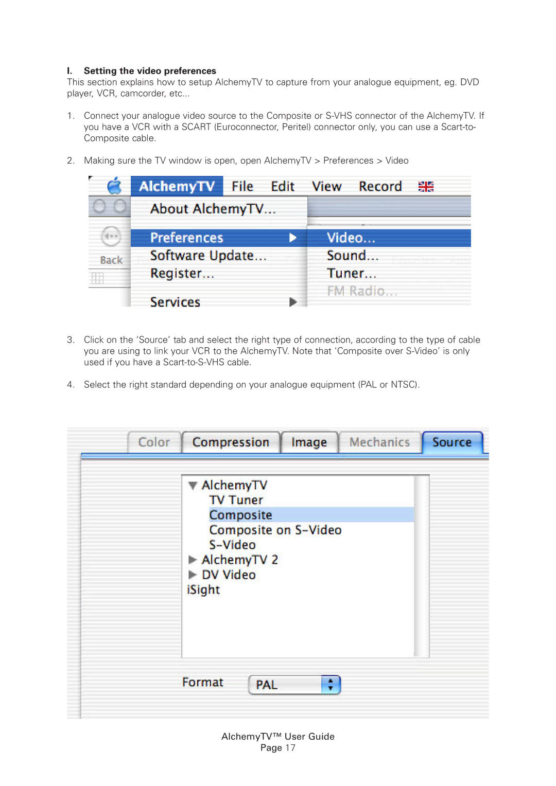 Miglia Technology Alchemy TV manual Setting the video preferences 