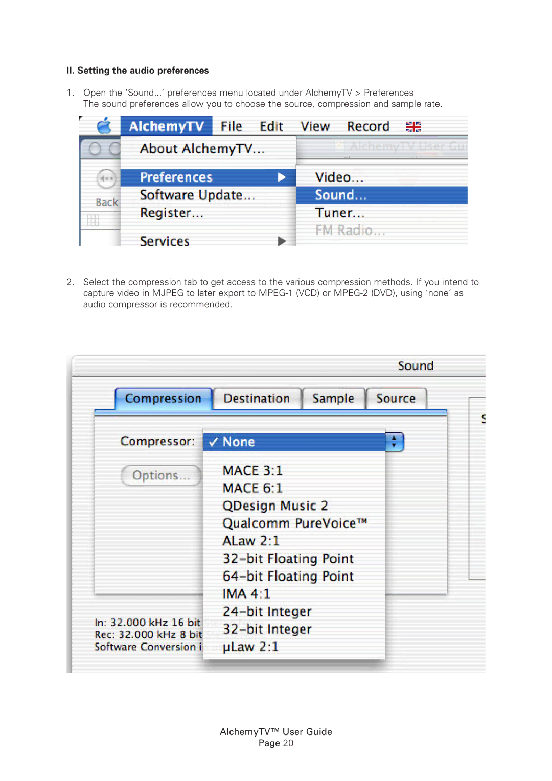 Miglia Technology Alchemy TV manual II. Setting the audio preferences 