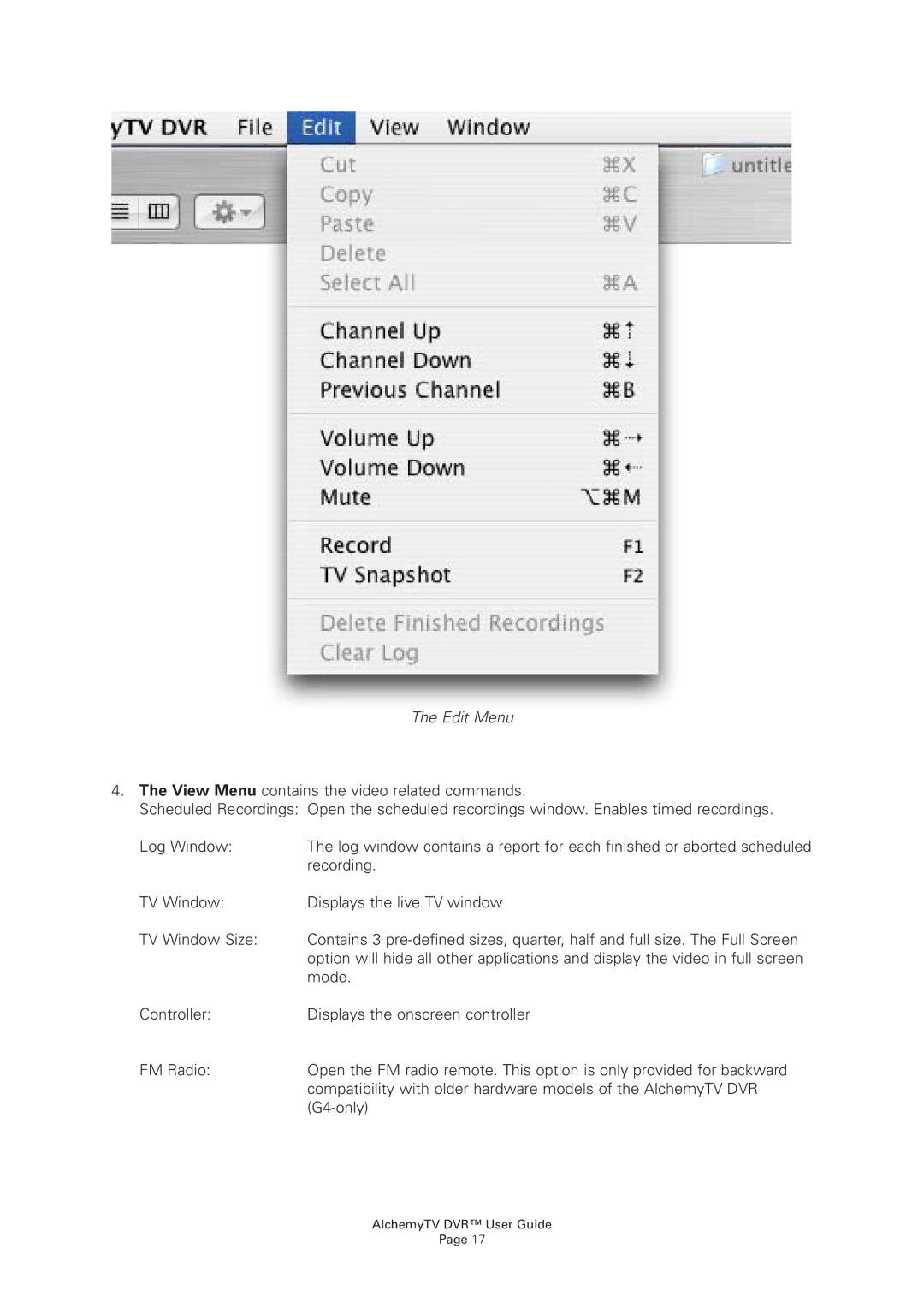 Miglia Technology AlchemyTV DVR manual Edit Menu 